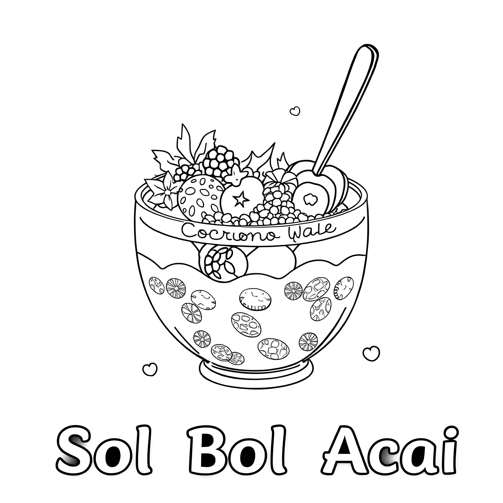 Acai Bowl with Fruit and Garnishes Coloring Page (free black-and-white line drawing printable PDF for all, from beginners to advanced learners, including children, teens, adults, and seniors)