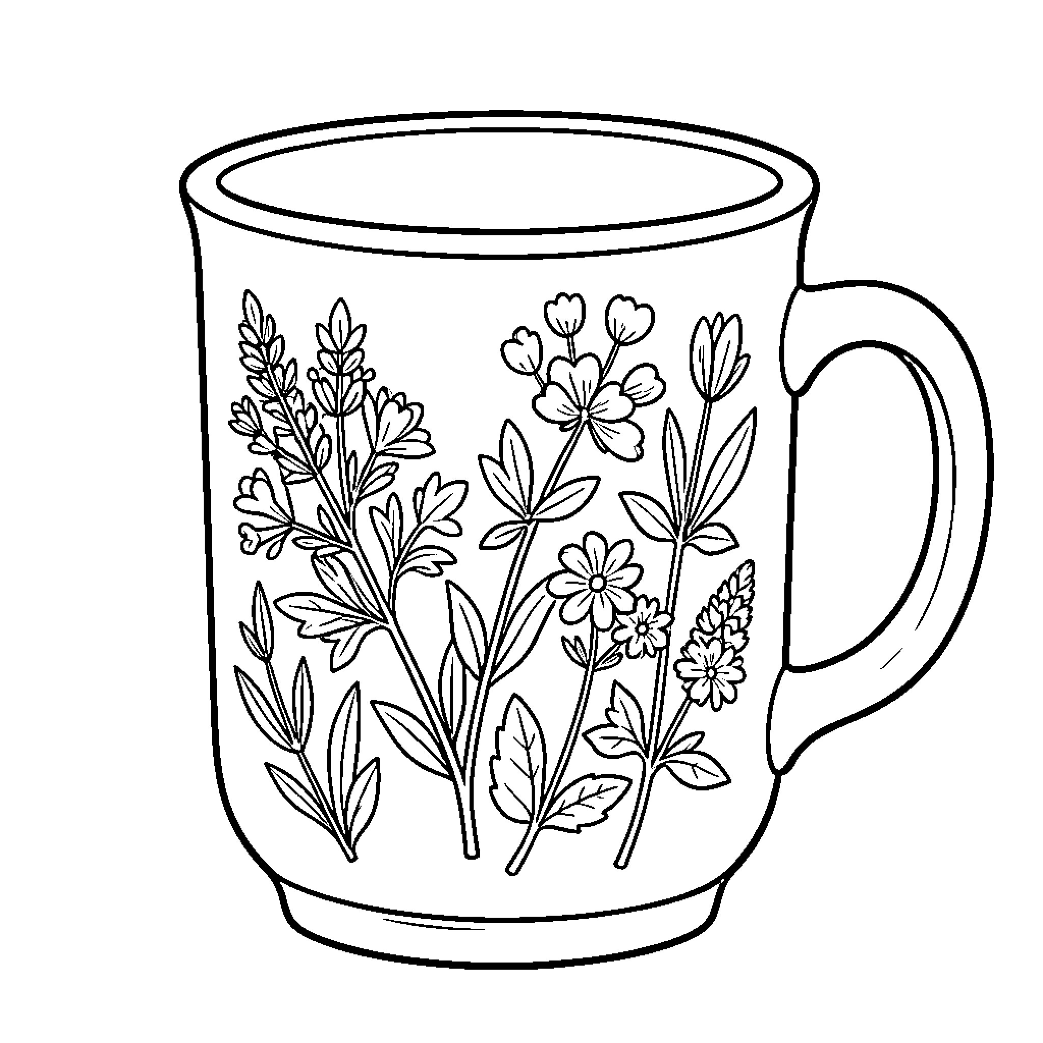 Kruid patterned mug decorated with delicate floral motifs Coloring Page (free black-and-white line drawing printable PDF for all, from beginners to advanced learners, including children, teens, adults, and seniors)