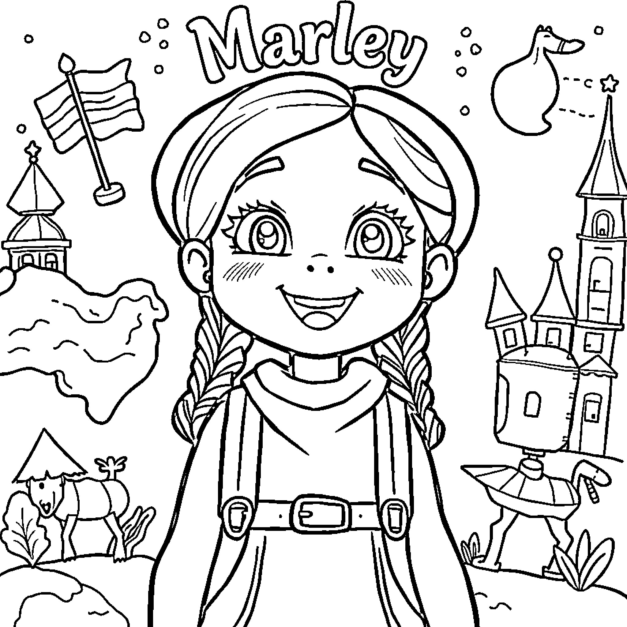 Girl in traditional costume with cultural symbols Coloring Page (free black-and-white line drawing printable PDF for all, from beginners to advanced learners, including children, teens, adults, and seniors)