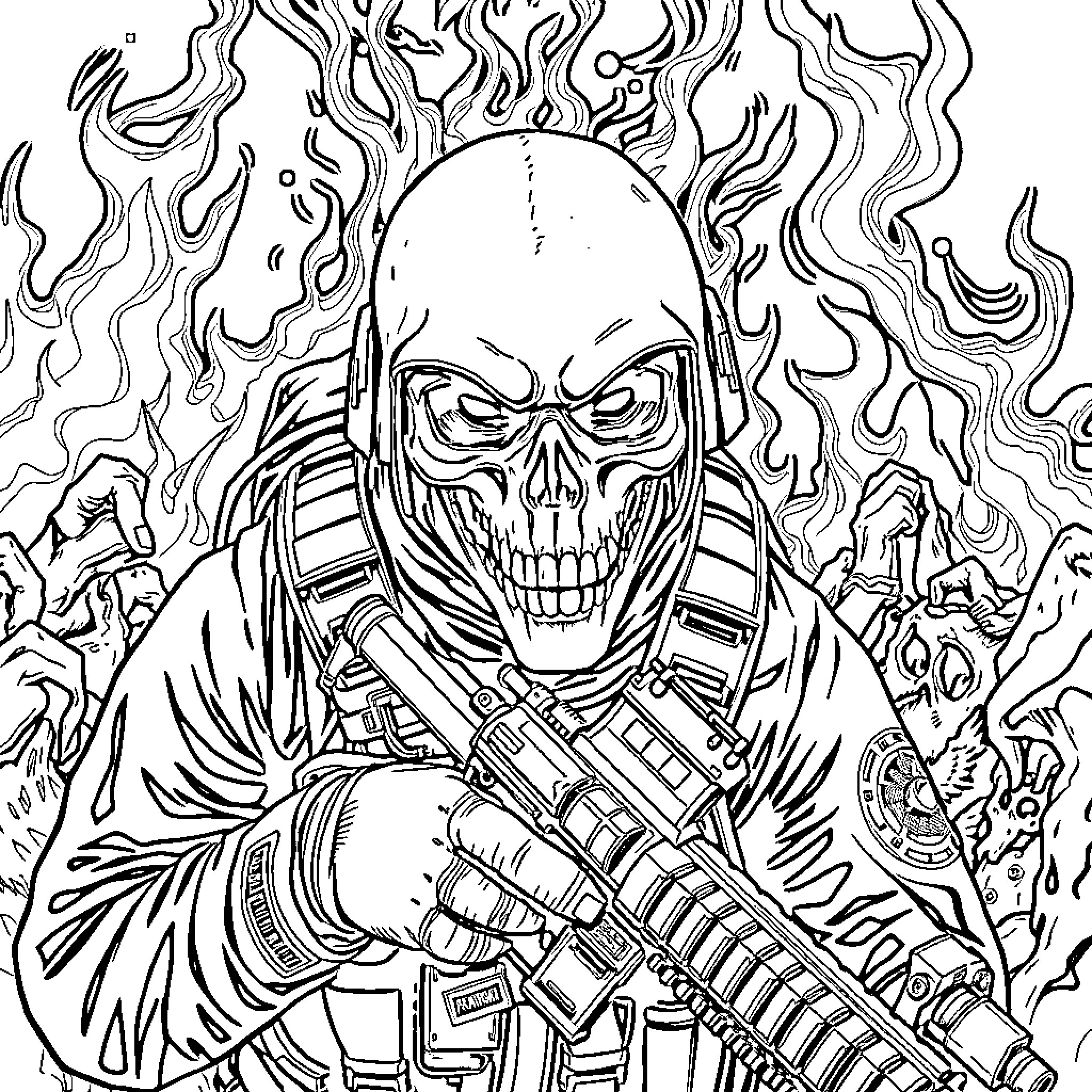 Navy SEAL Operator in Intense Combat Scenario Coloring Page (free black-and-white line drawing printable PDF for all, from beginners to advanced learners, including children, teens, adults, and seniors)