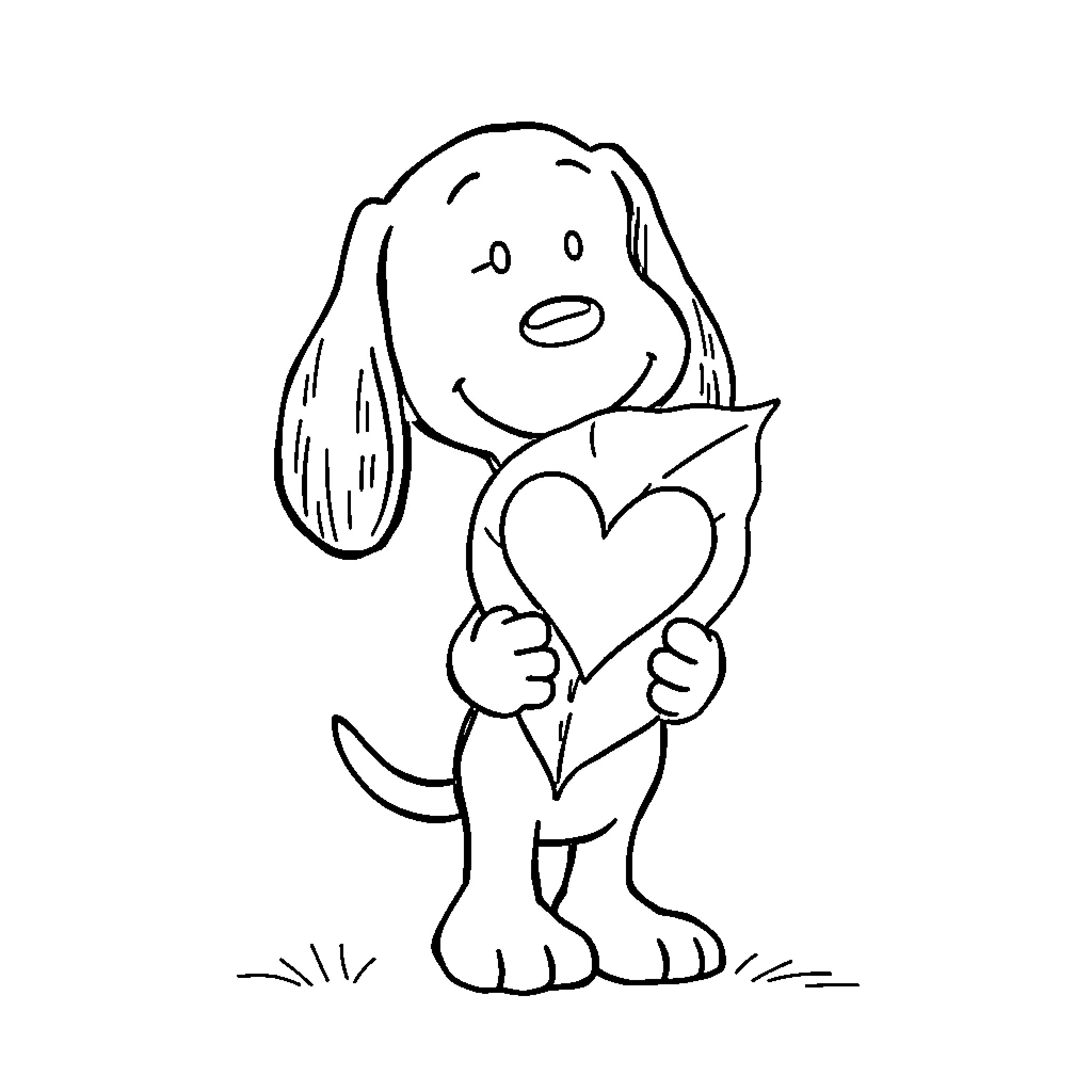Snoopy holding a heart-shaped object Coloring Page (free black-and-white line drawing printable PDF for all, from beginners to advanced learners, including children, teens, adults, and seniors)
