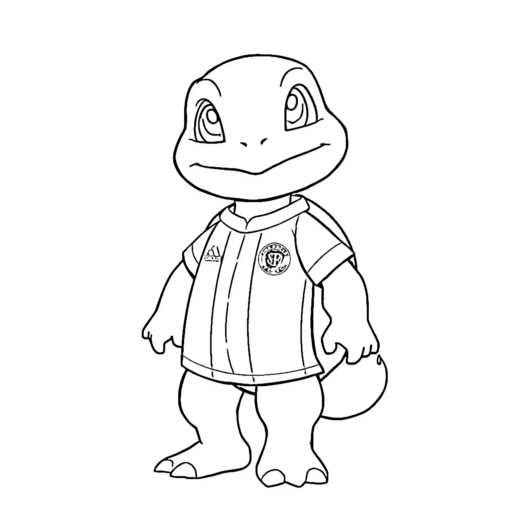 Squirtle in a sports jersey Coloring Page (free black-and-white line drawing printable PDF for all, from beginners to advanced learners, including children, teens, adults, and seniors)