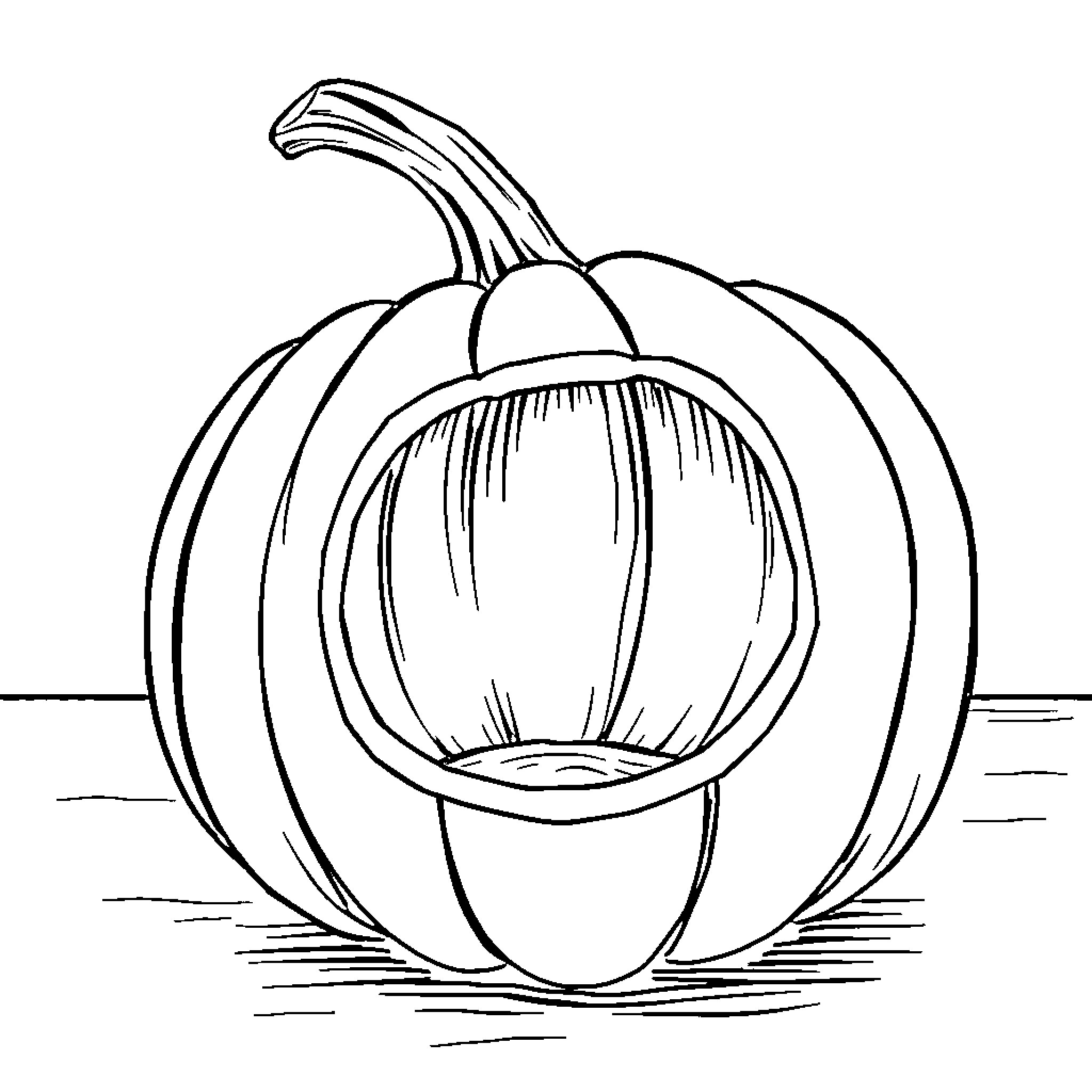 Pumpkin with carved face on display Coloring Page (free black-and-white line drawing printable PDF for all, from beginners to advanced learners, including children, teens, adults, and seniors)