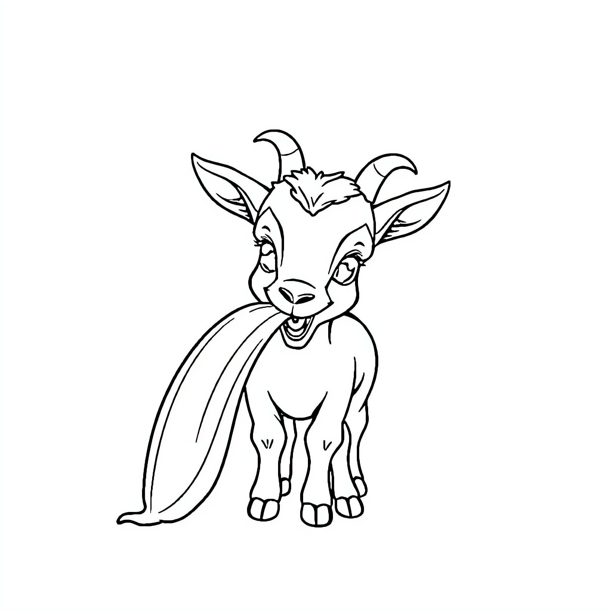 Goat with curious expression Coloring Page (free black-and-white line drawing printable PDF for all, from beginners to advanced learners, including children, teens, adults, and seniors)