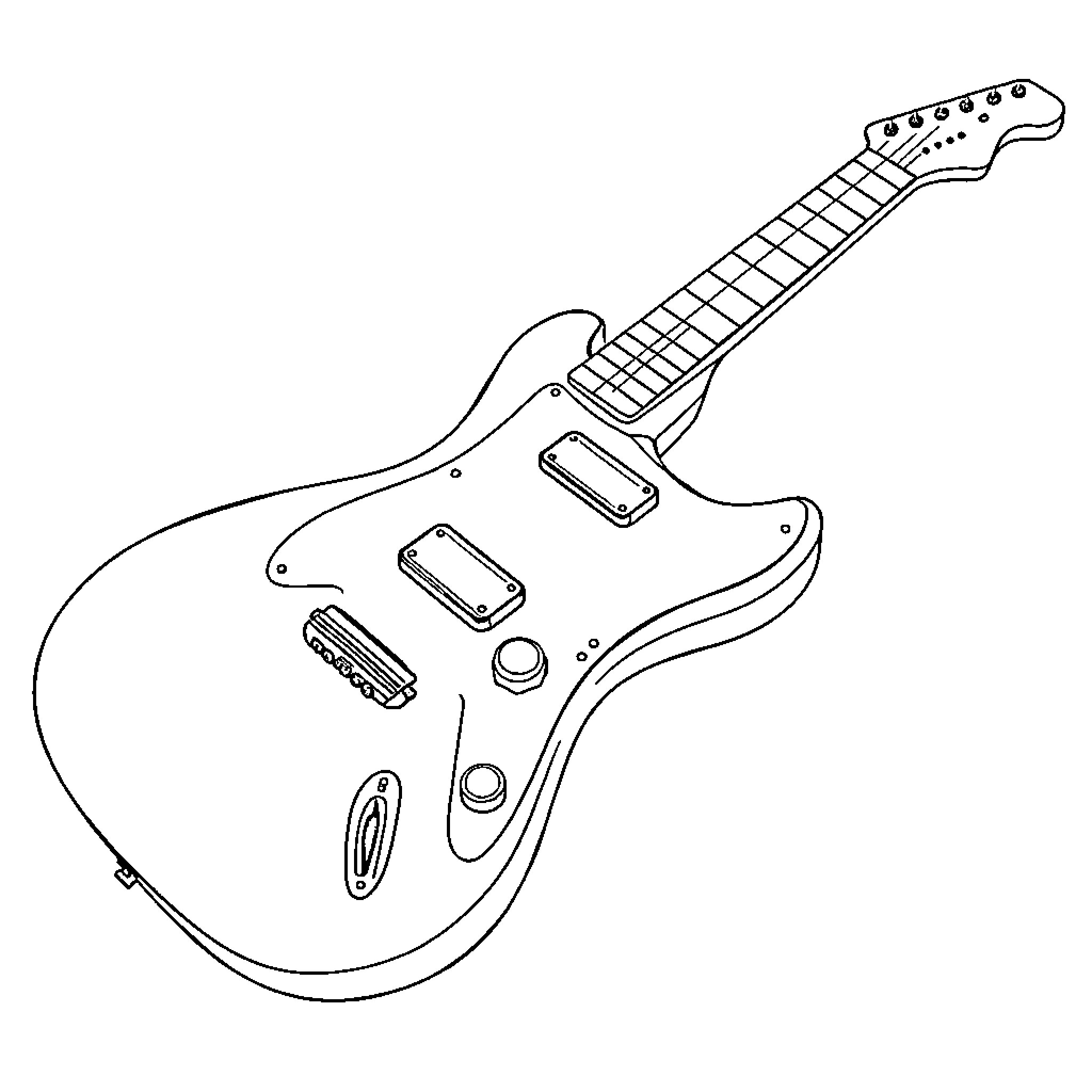 Guitar with detailed outlines and accessories Coloring Page (free black-and-white line drawing printable PDF for all, from beginners to advanced learners, including children, teens, adults, and seniors)