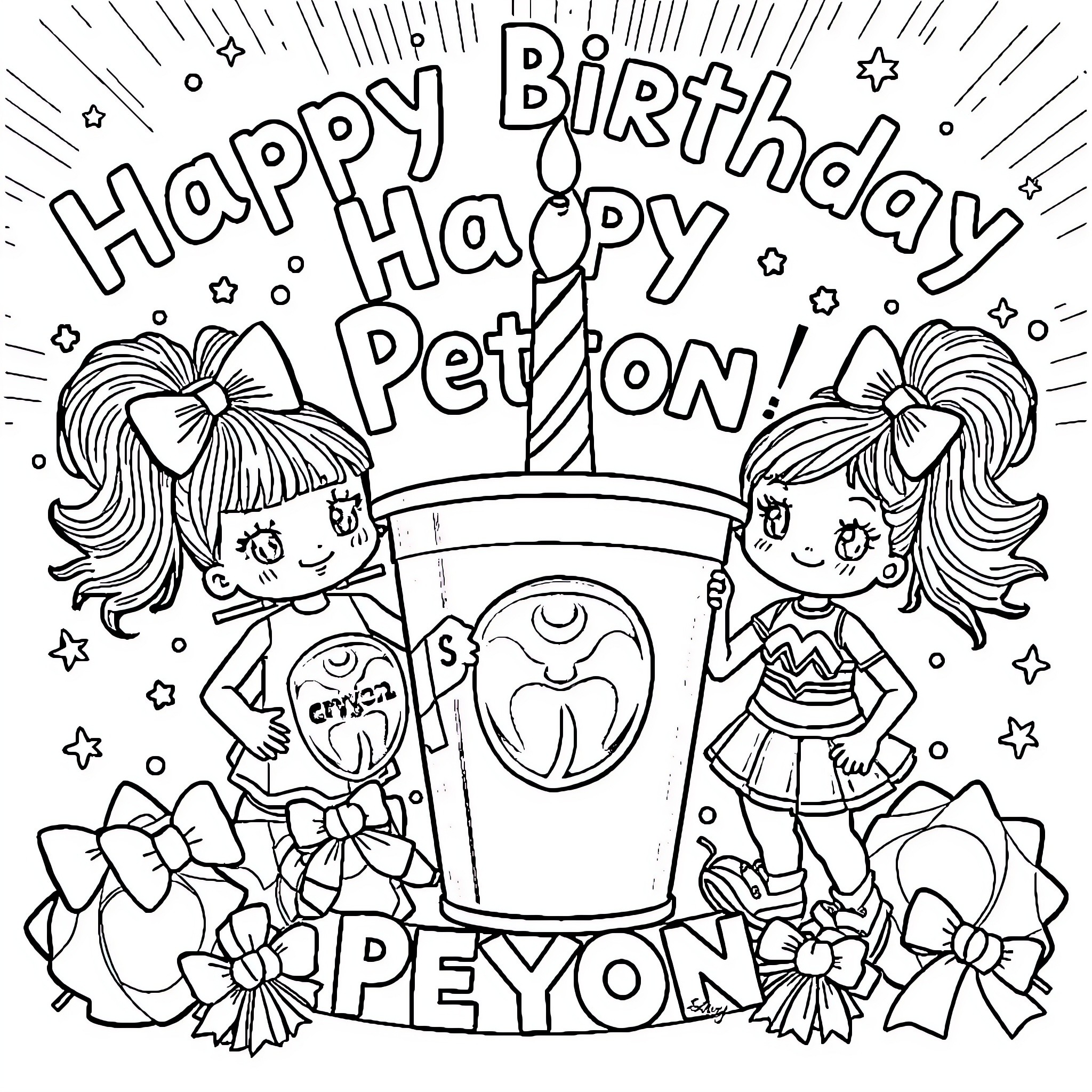 Birthday celebration for a happy pet Coloring Page (free black-and-white line drawing printable PDF for all, from beginners to advanced learners, including children, teens, adults, and seniors)
