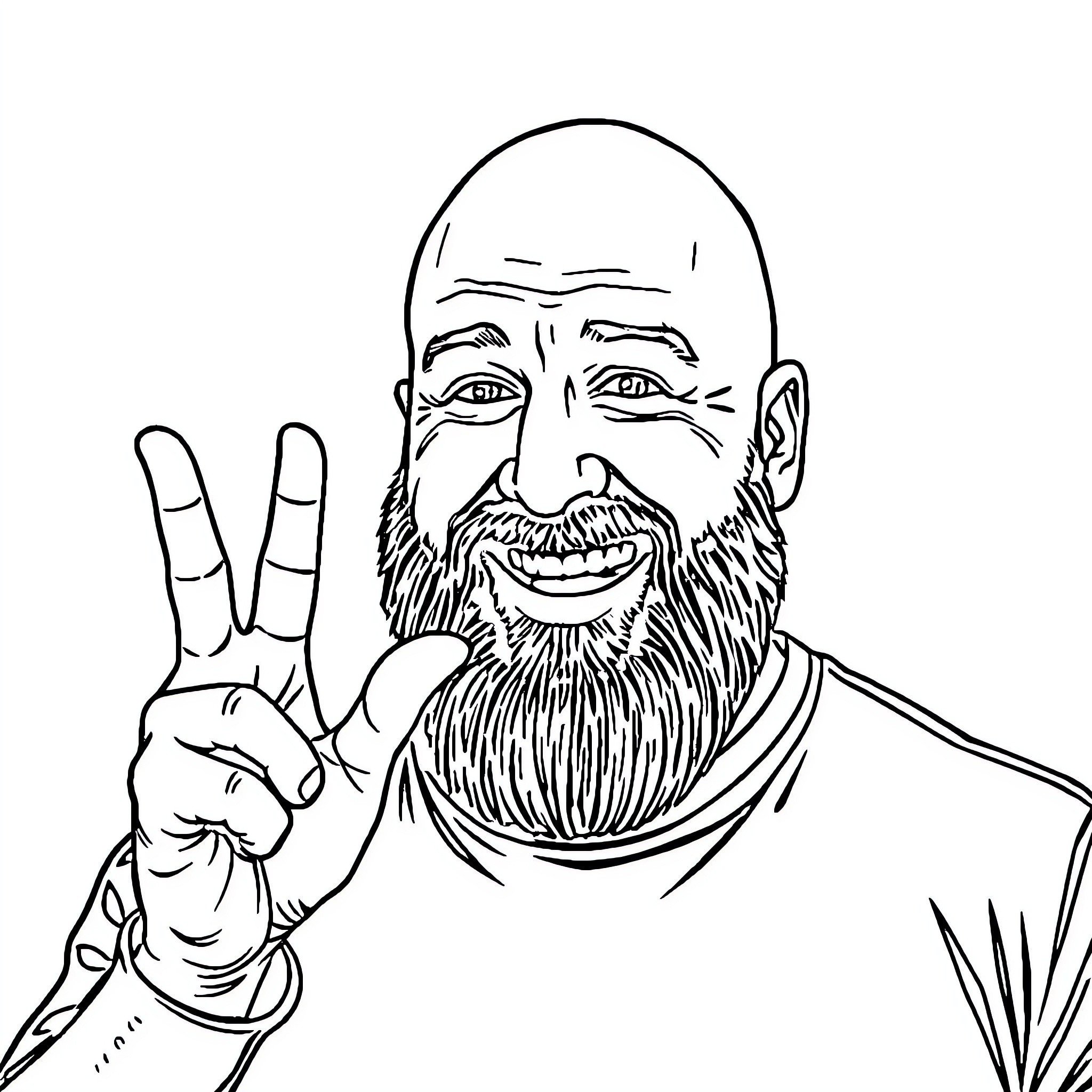 Joe Rogan Making a Peace Sign Coloring Page (free black-and-white line drawing printable PDF for all, from beginners to advanced learners, including children, teens, adults, and seniors)