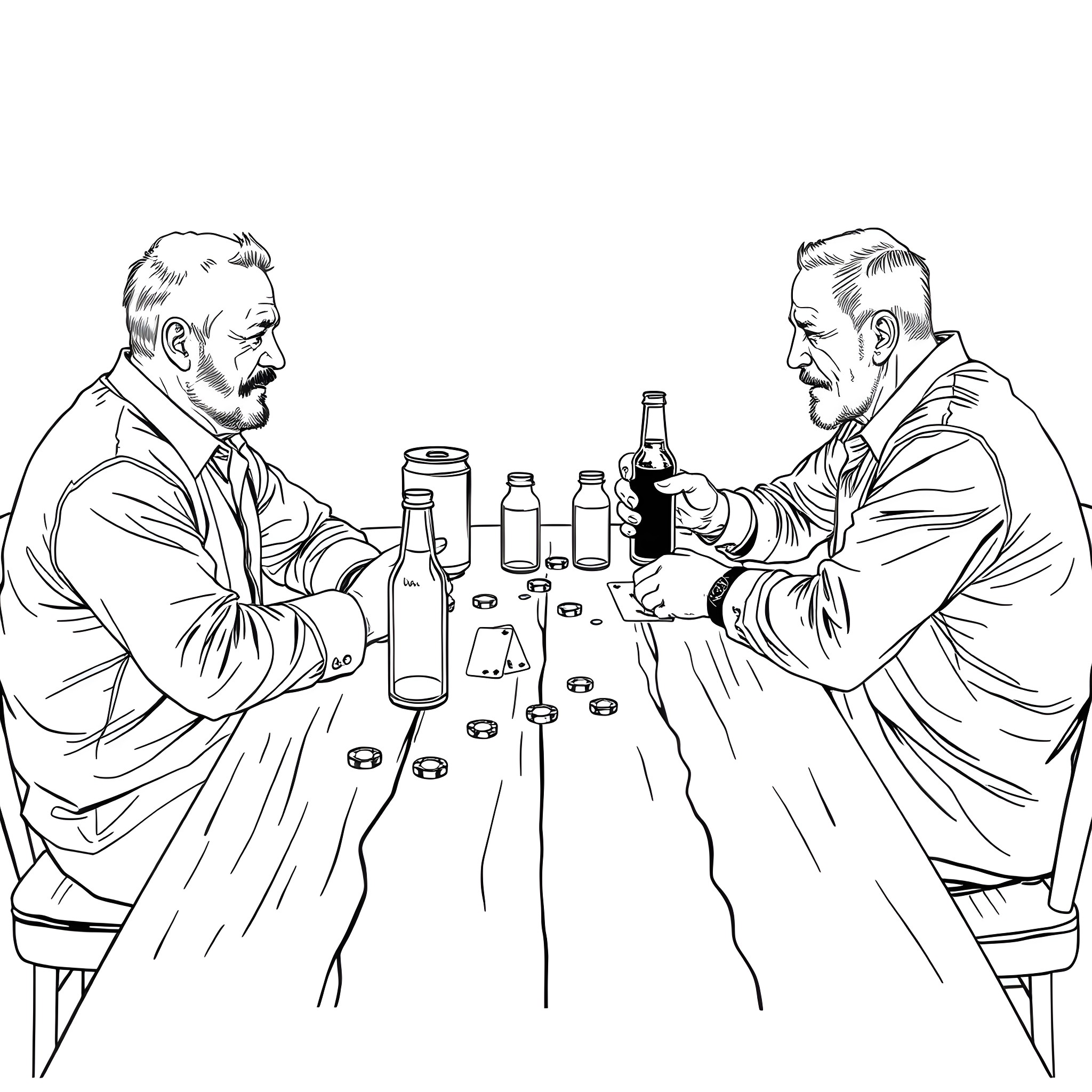 Man in formal attire enjoying drinks with friend Coloring Page (free black-and-white line drawing printable PDF for all, from beginners to advanced learners, including children, teens, adults, and seniors)