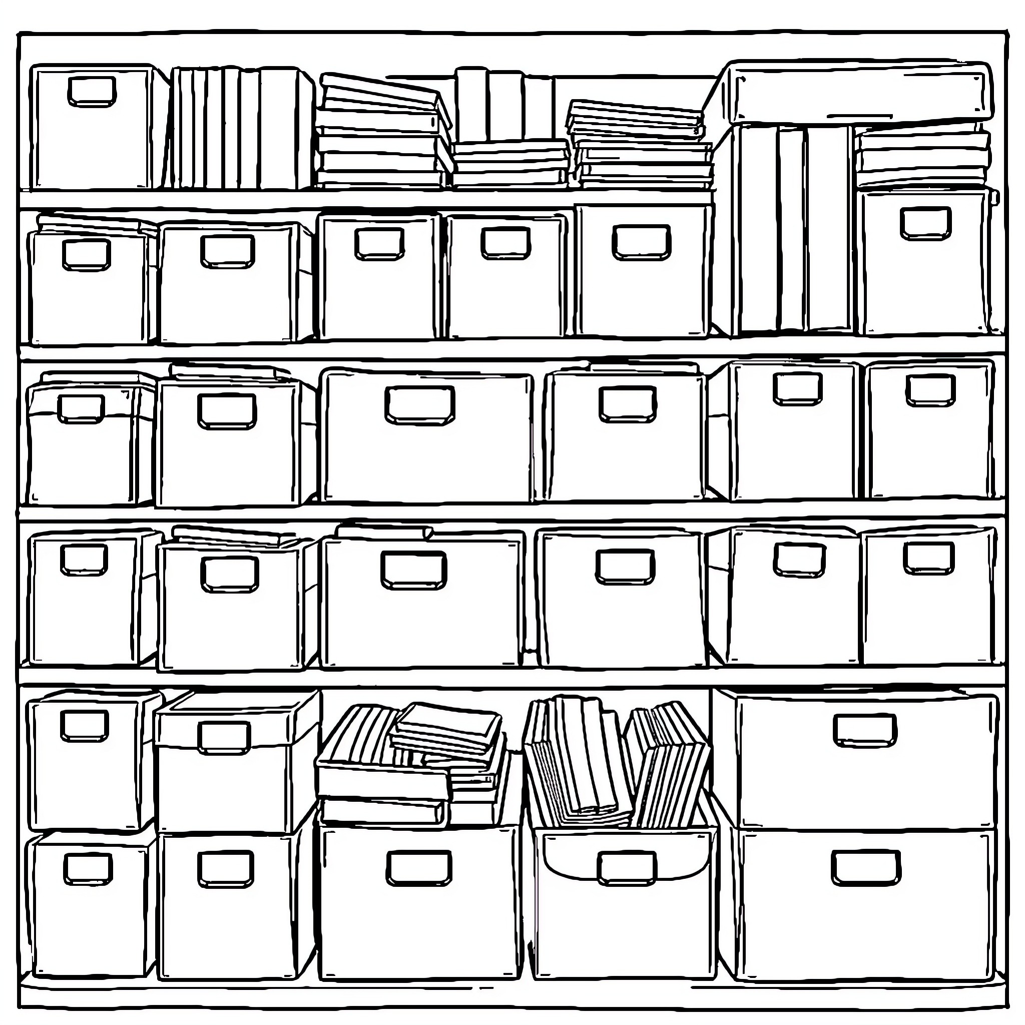 Archive Box Storage Containers Organize Documents Coloring Page (free black-and-white line drawing printable PDF for all, from beginners to advanced learners, including children, teens, adults, and seniors)
