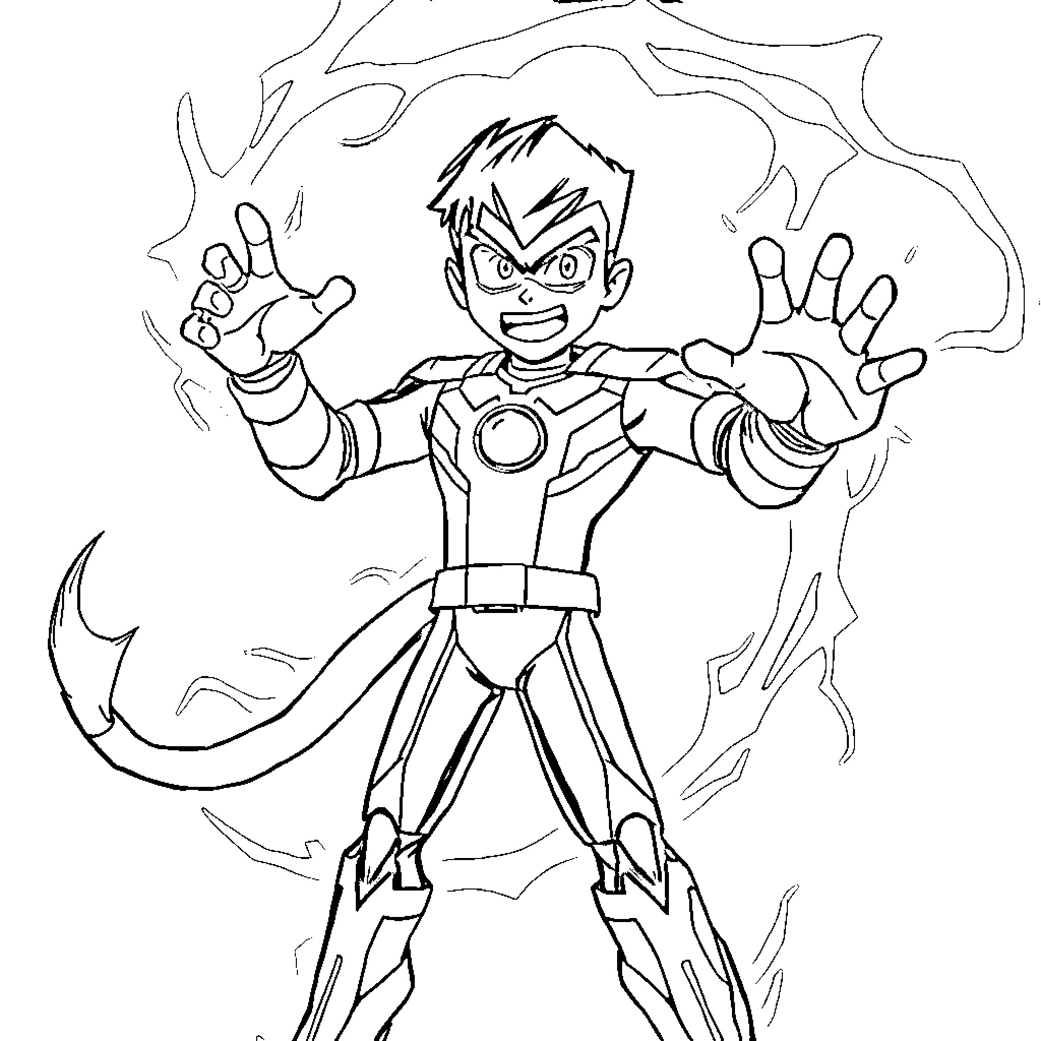 Kevin Levin using superpowered abilities in action Coloring Page (free black-and-white line drawing printable PDF for all, from beginners to advanced learners, including children, teens, adults, and seniors)