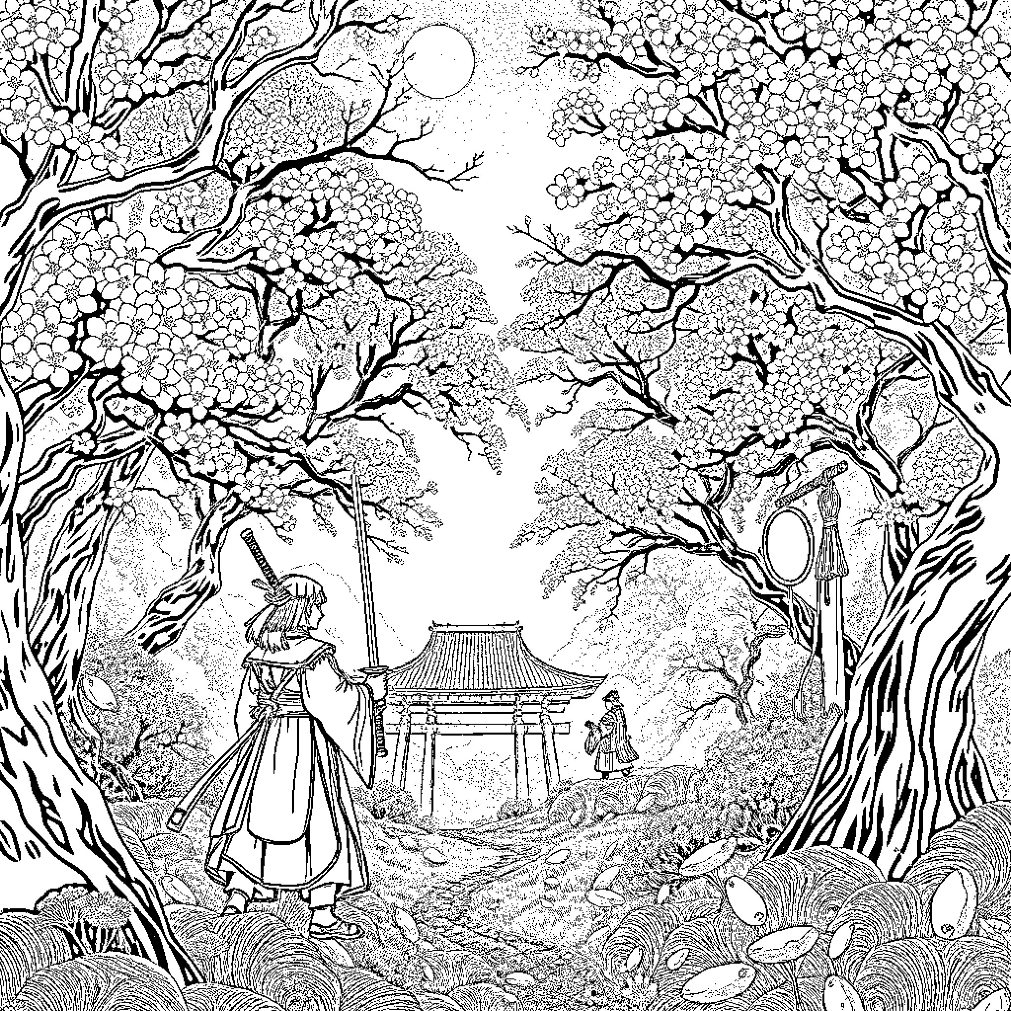 Lord of the Rings: Enchanted Forest Realm Coloring Page (free black-and-white line drawing printable PDF for all, from beginners to advanced learners, including children, teens, adults, and seniors)