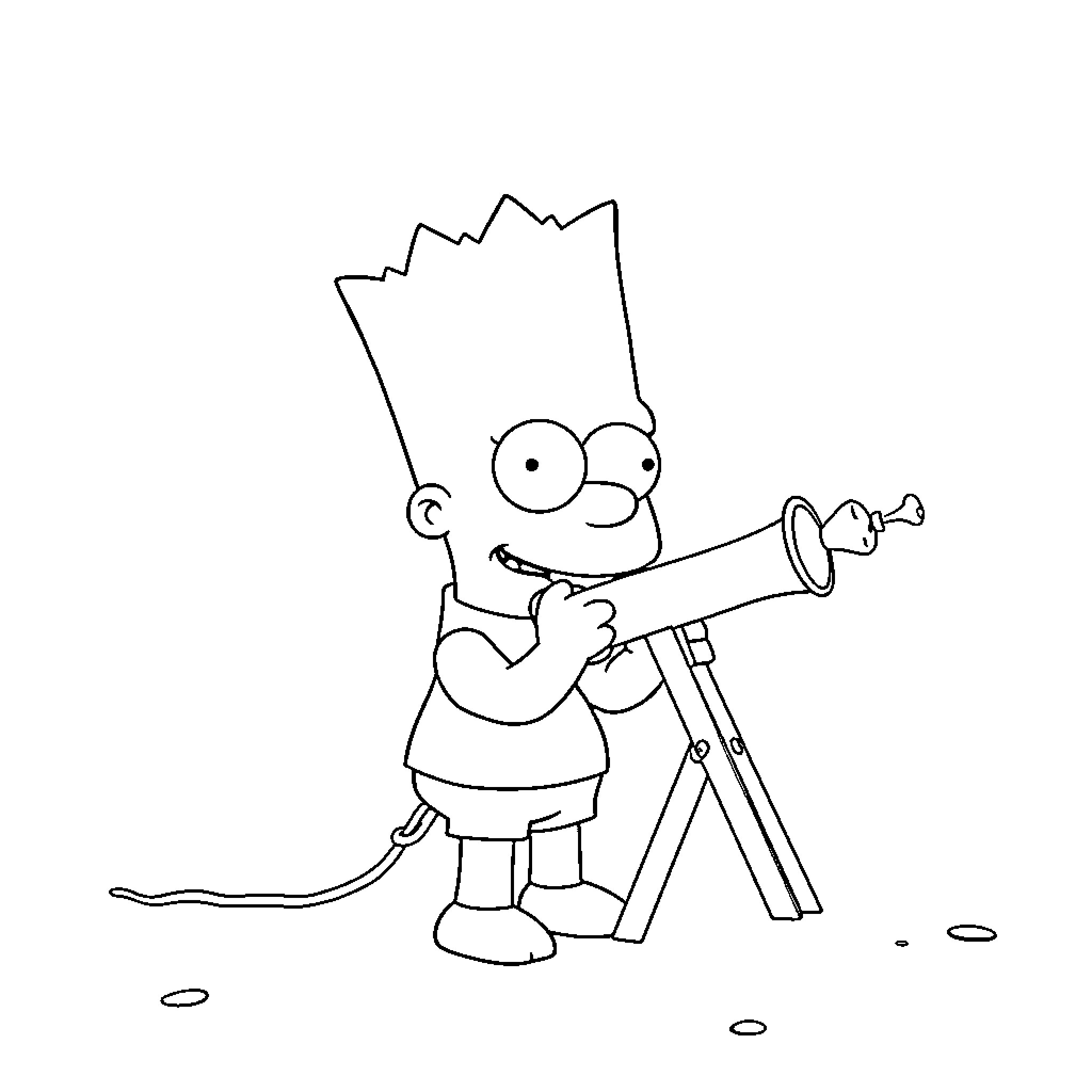 Bart Simpson exploring with a telescope Coloring Page (free black-and-white line drawing printable PDF for all, from beginners to advanced learners, including children, teens, adults, and seniors)