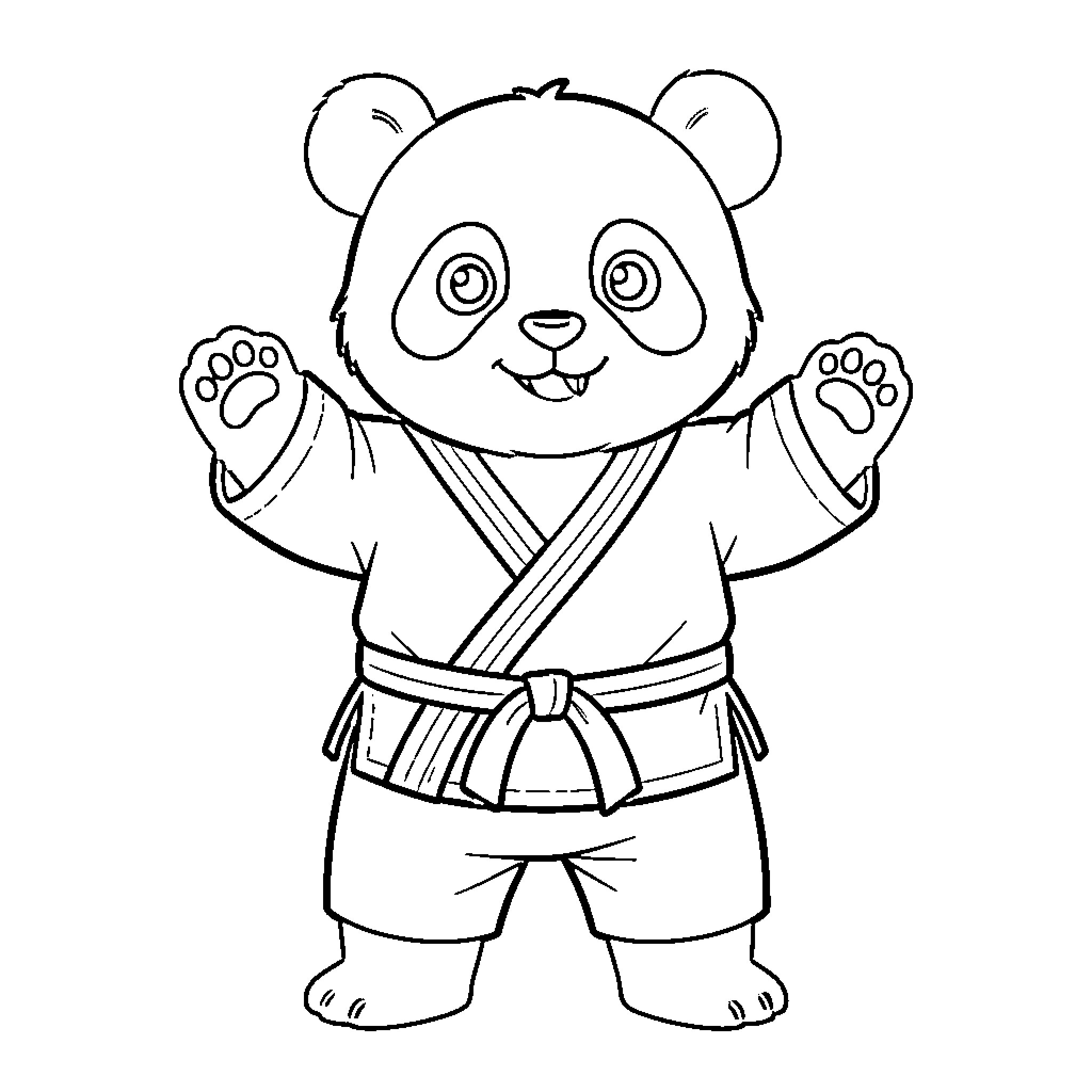 Panda practicing martial arts with expression Coloring Page (free black-and-white line drawing printable PDF for all, from beginners to advanced learners, including children, teens, adults, and seniors)