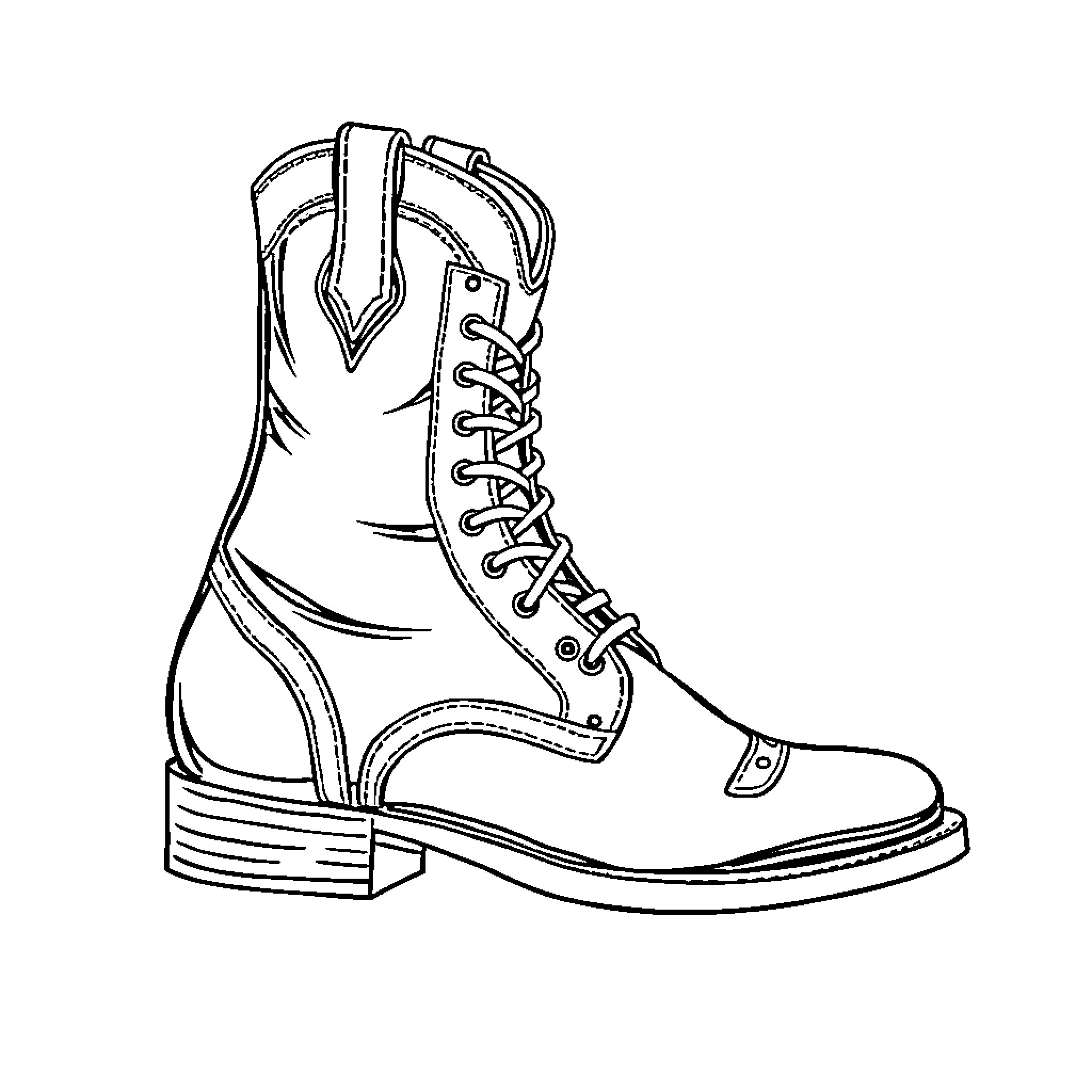 Boot with laces and distinctive design Coloring Page (free black-and-white line drawing printable PDF for all, from beginners to advanced learners, including children, teens, adults, and seniors)