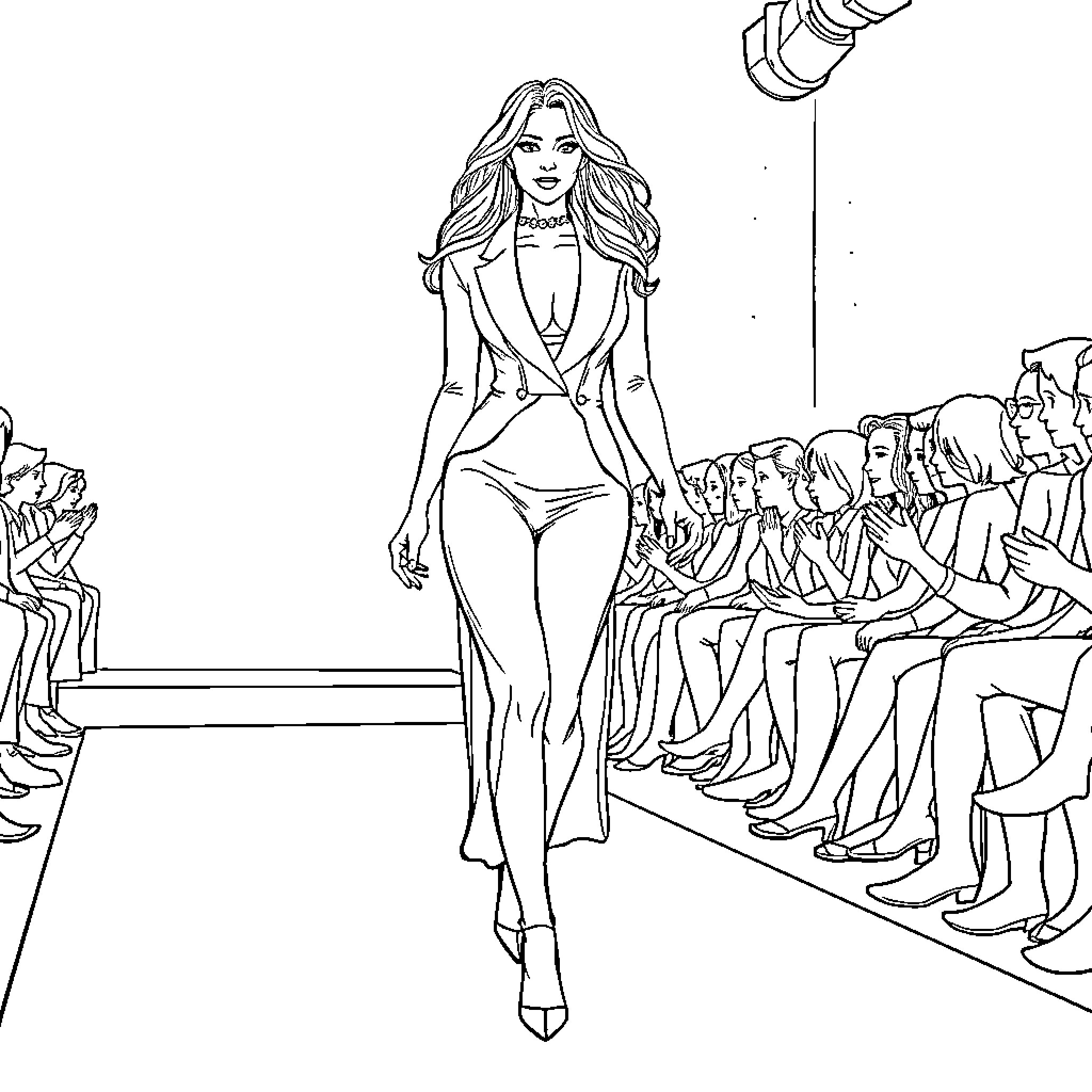 Lana strutting confidently on the fashion runway Coloring Page (free black-and-white line drawing printable PDF for all, from beginners to advanced learners, including children, teens, adults, and seniors)
