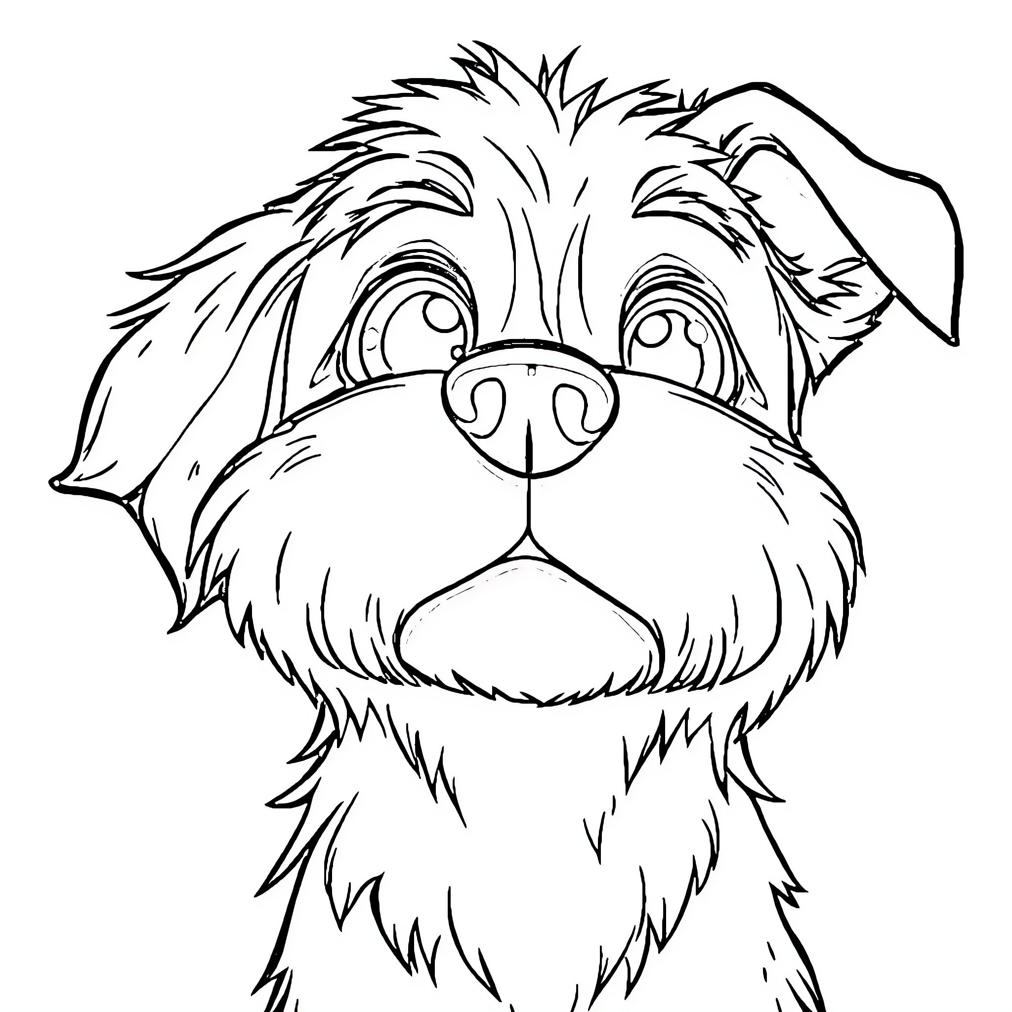 Dog's Lively Facial Expression Coloring Page (free black-and-white line drawing printable PDF for all, from beginners to advanced learners, including children, teens, adults, and seniors)
