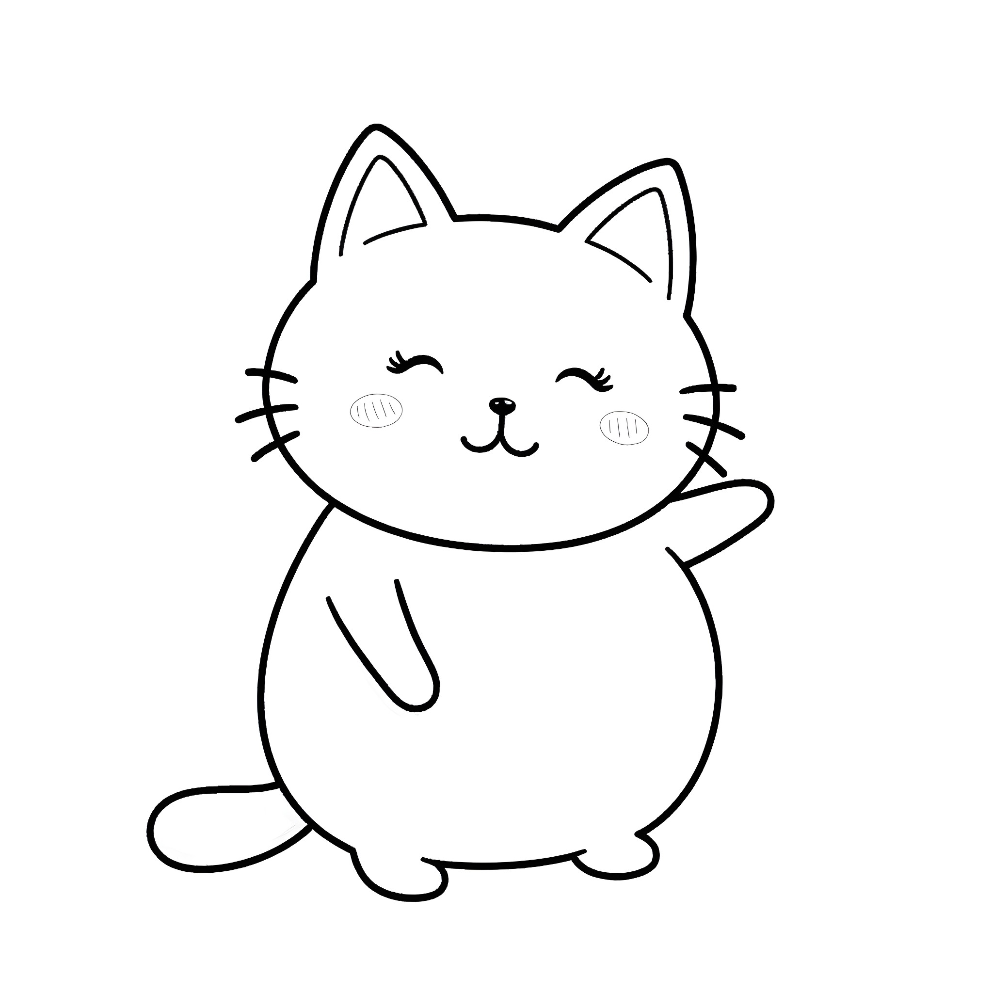 Cat winking and smiling happily Coloring Page (free black-and-white line drawing printable PDF for all, from beginners to advanced learners, including children, teens, adults, and seniors)