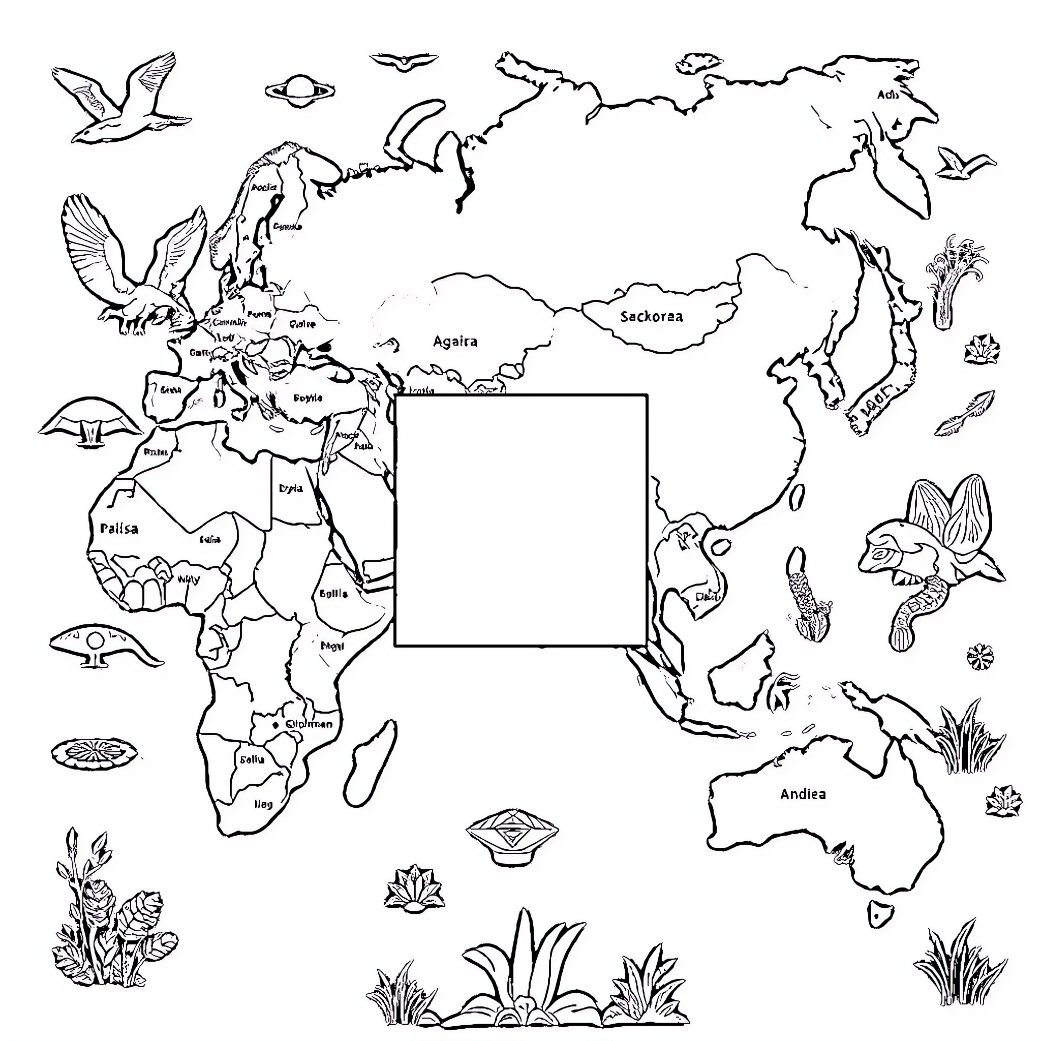 Asia's Diverse Landscapes and Wildlife Coloring Page (free black-and-white line drawing printable PDF for all, from beginners to advanced learners, including children, teens, adults, and seniors)