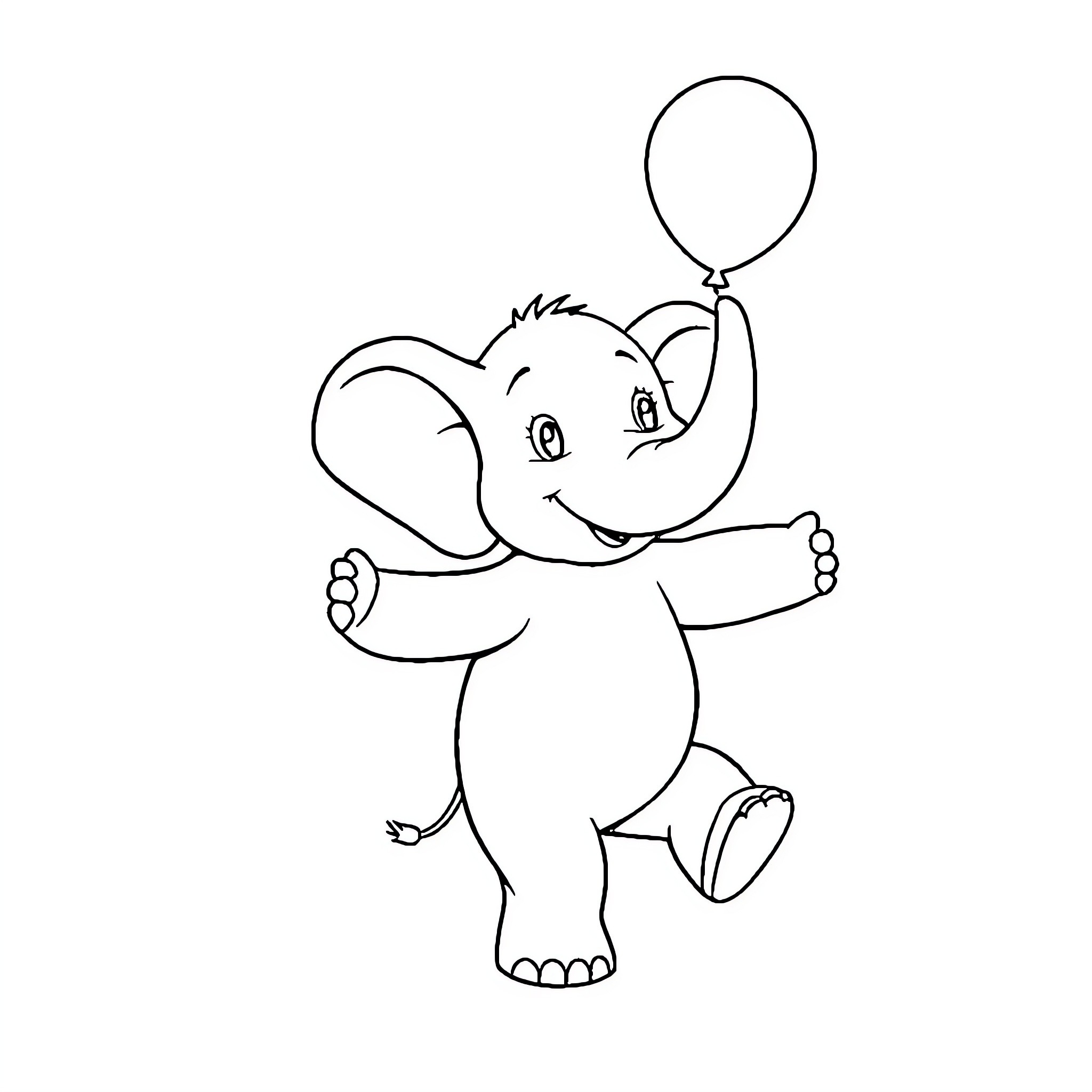 Elephant playing with a balloon Coloring Page (free black-and-white line drawing printable PDF for all, from beginners to advanced learners, including children, teens, adults, and seniors)