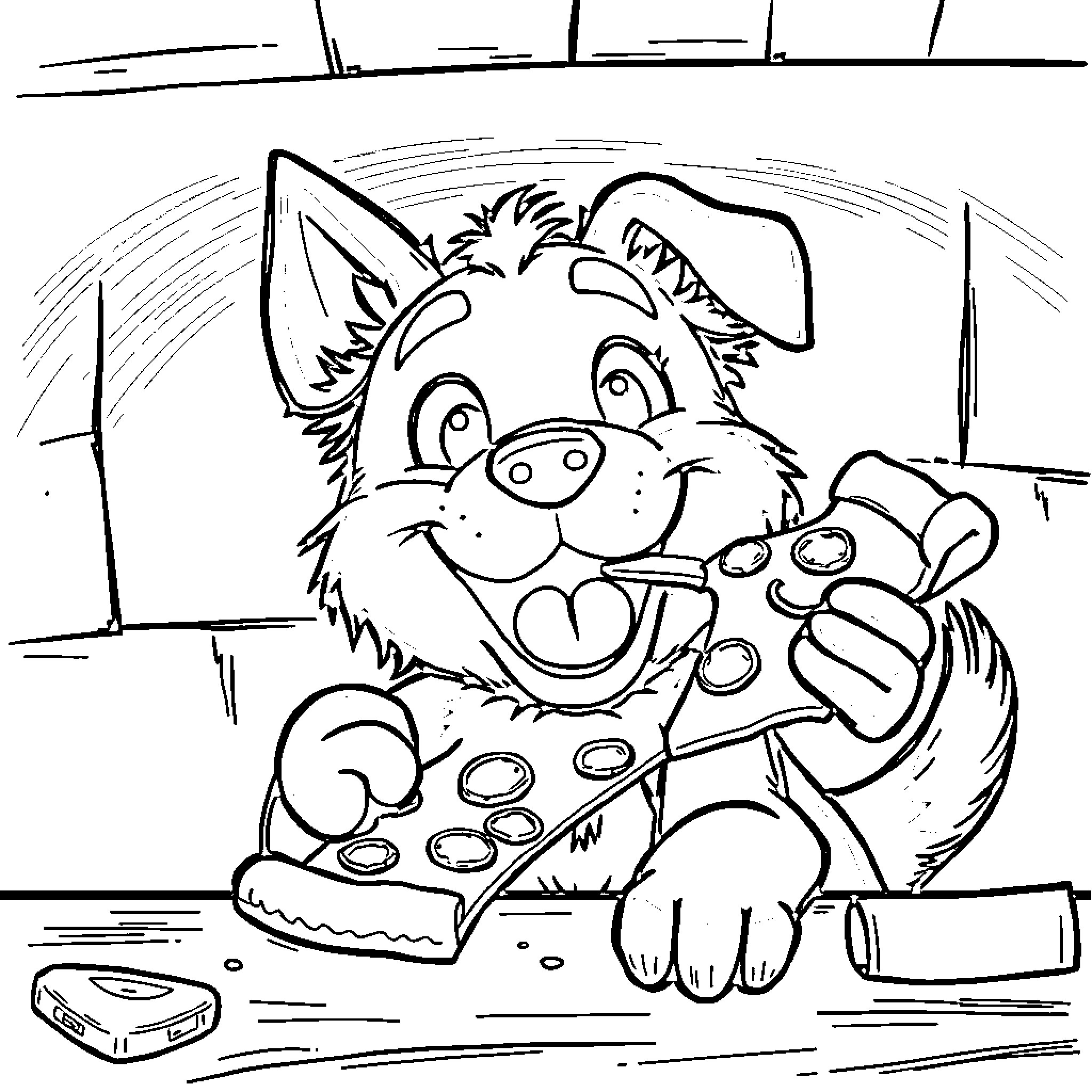 Bluey playing with toys excitedly Coloring Page (free black-and-white line drawing printable PDF for all, from beginners to advanced learners, including children, teens, adults, and seniors)