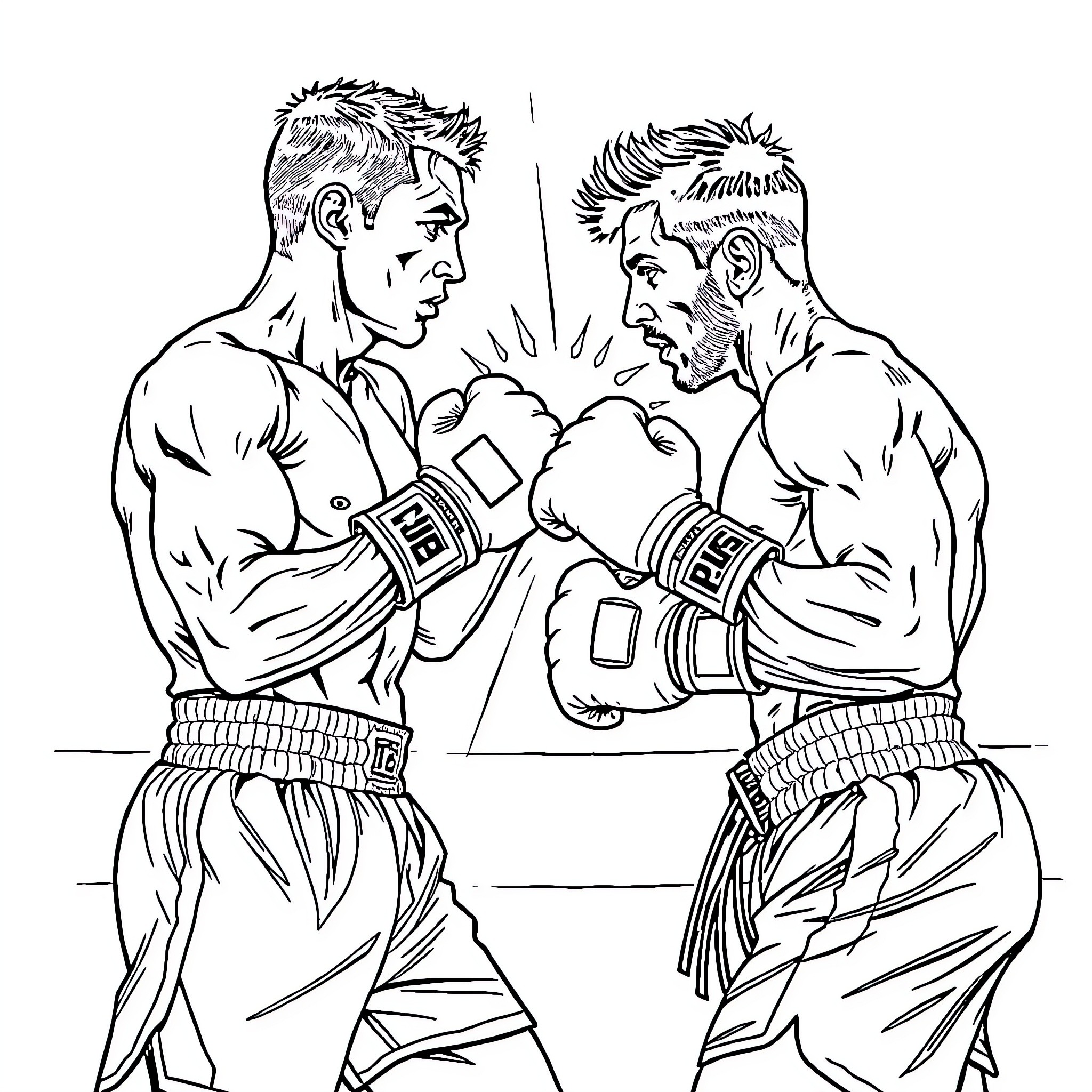 Cristiano Ronaldo Boxing Match Intense Moment Coloring Page (free black-and-white line drawing printable PDF for all, from beginners to advanced learners, including children, teens, adults, and seniors)