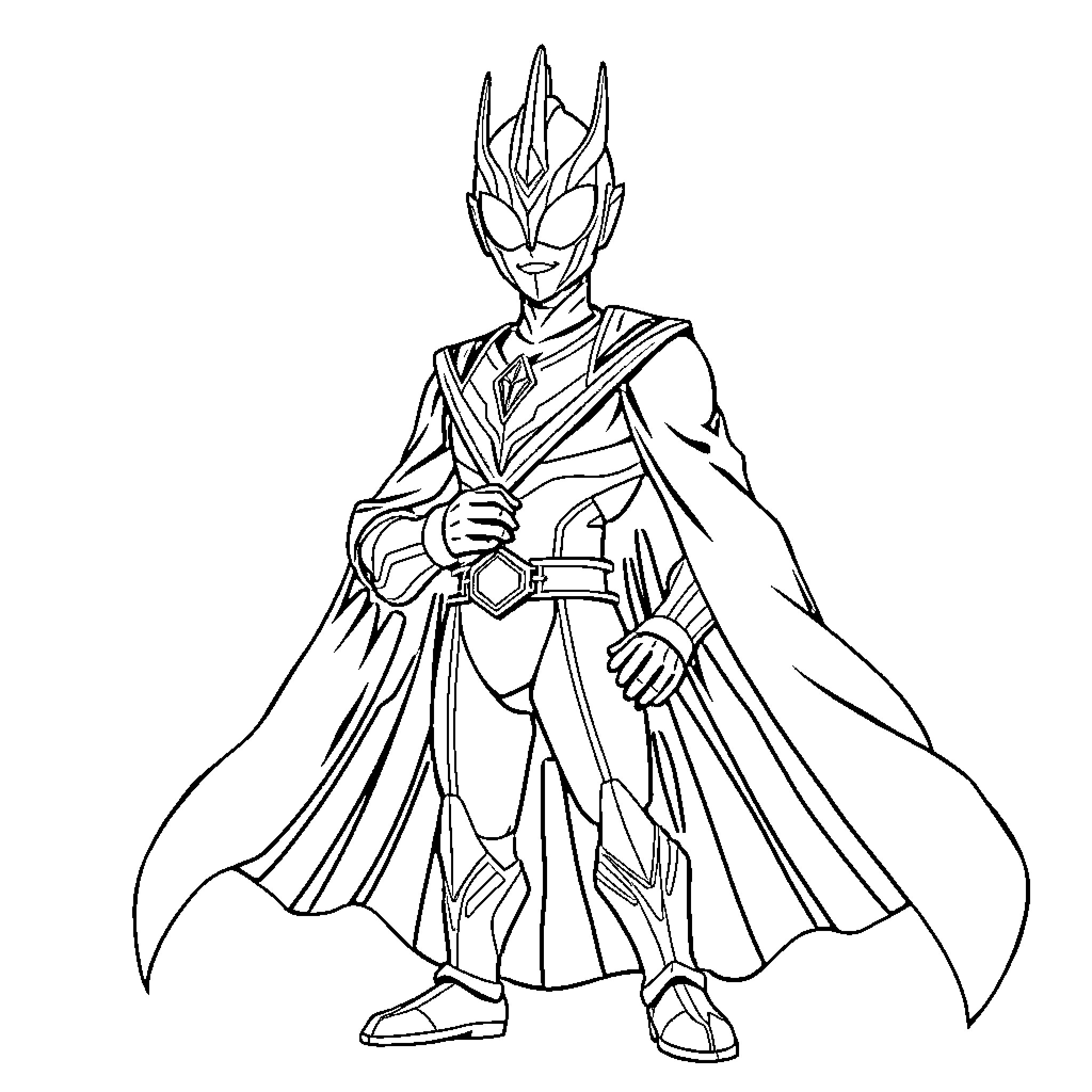 Ultraman heroically saving the day Coloring Page (free black-and-white line drawing printable PDF for all, from beginners to advanced learners, including children, teens, adults, and seniors)