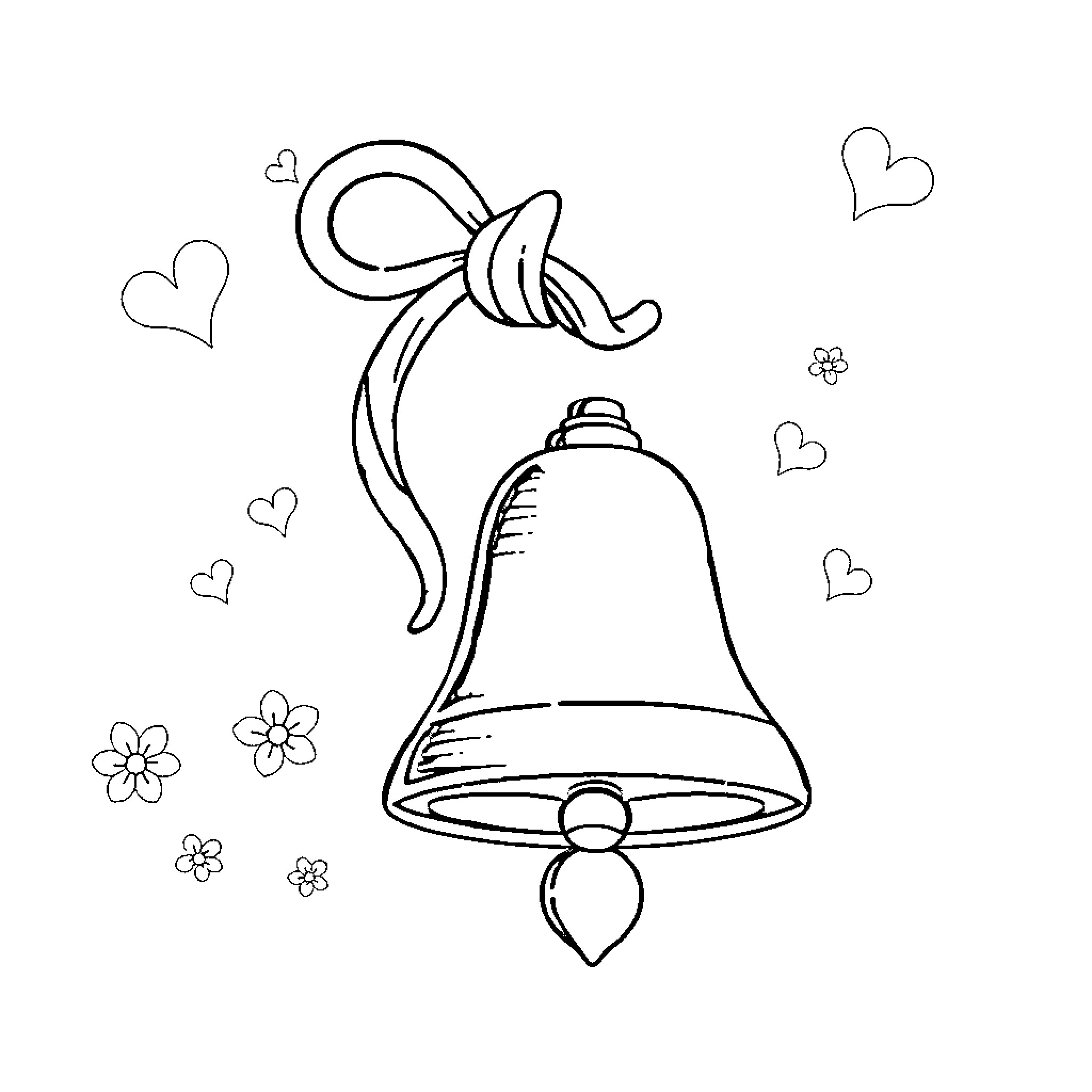 Plim Plim Decorative Bell with Floral Accents Coloring Page (free black-and-white line drawing printable PDF for all, from beginners to advanced learners, including children, teens, adults, and seniors)