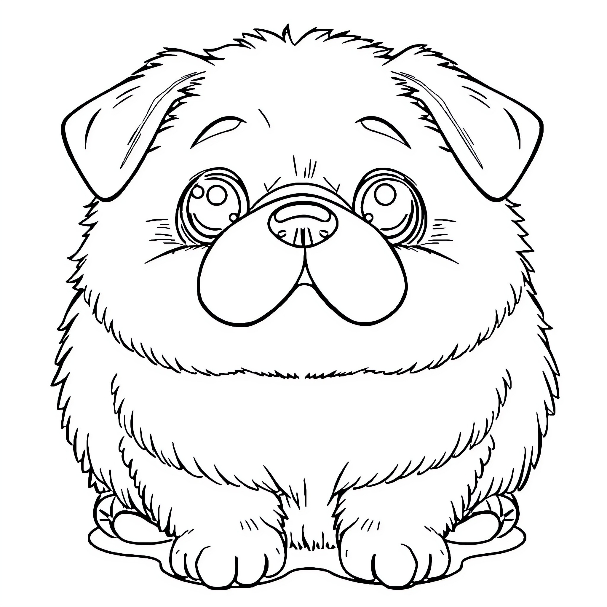 Dog with a cute, fluffy appearance Coloring Page (free black-and-white line drawing printable PDF for all, from beginners to advanced learners, including children, teens, adults, and seniors)