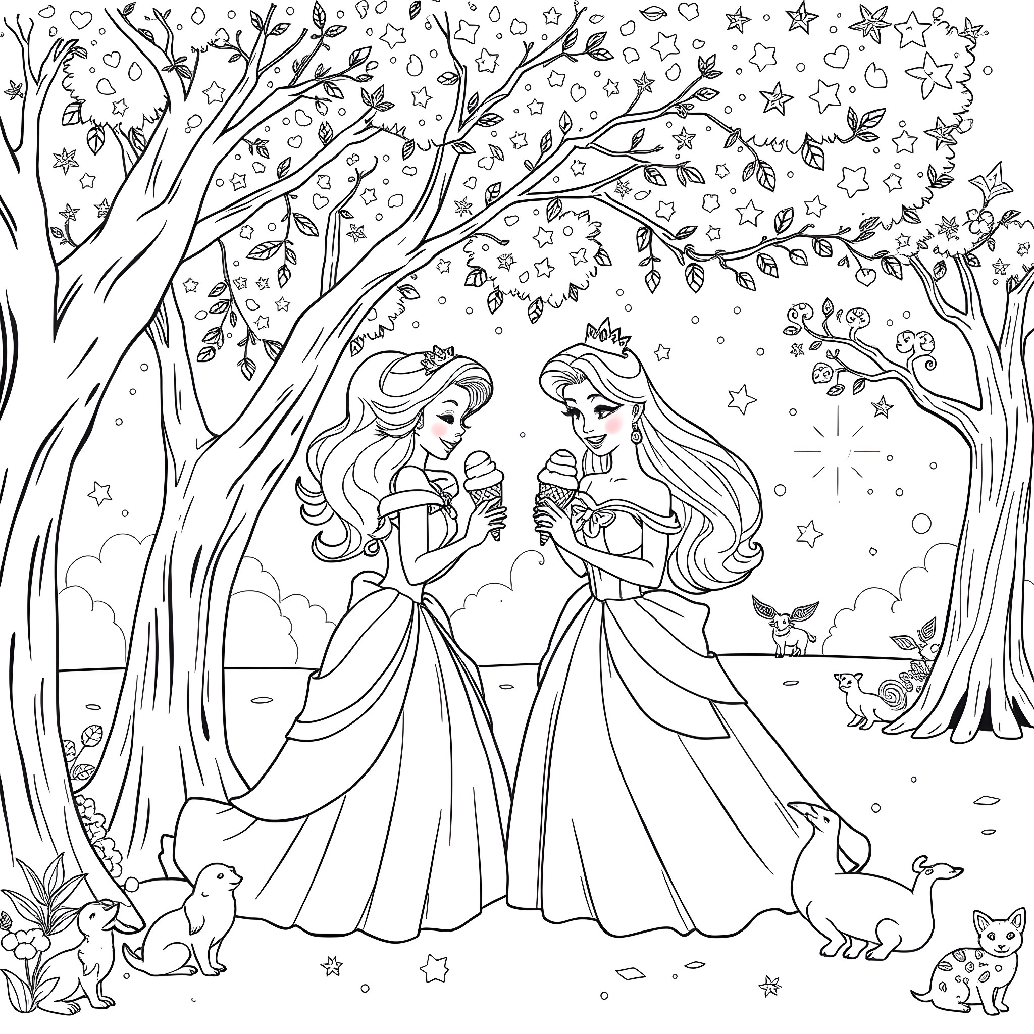 Bluey's Enchanted Forest Adventure Coloring Page (free black-and-white line drawing printable PDF for all, from beginners to advanced learners, including children, teens, adults, and seniors)