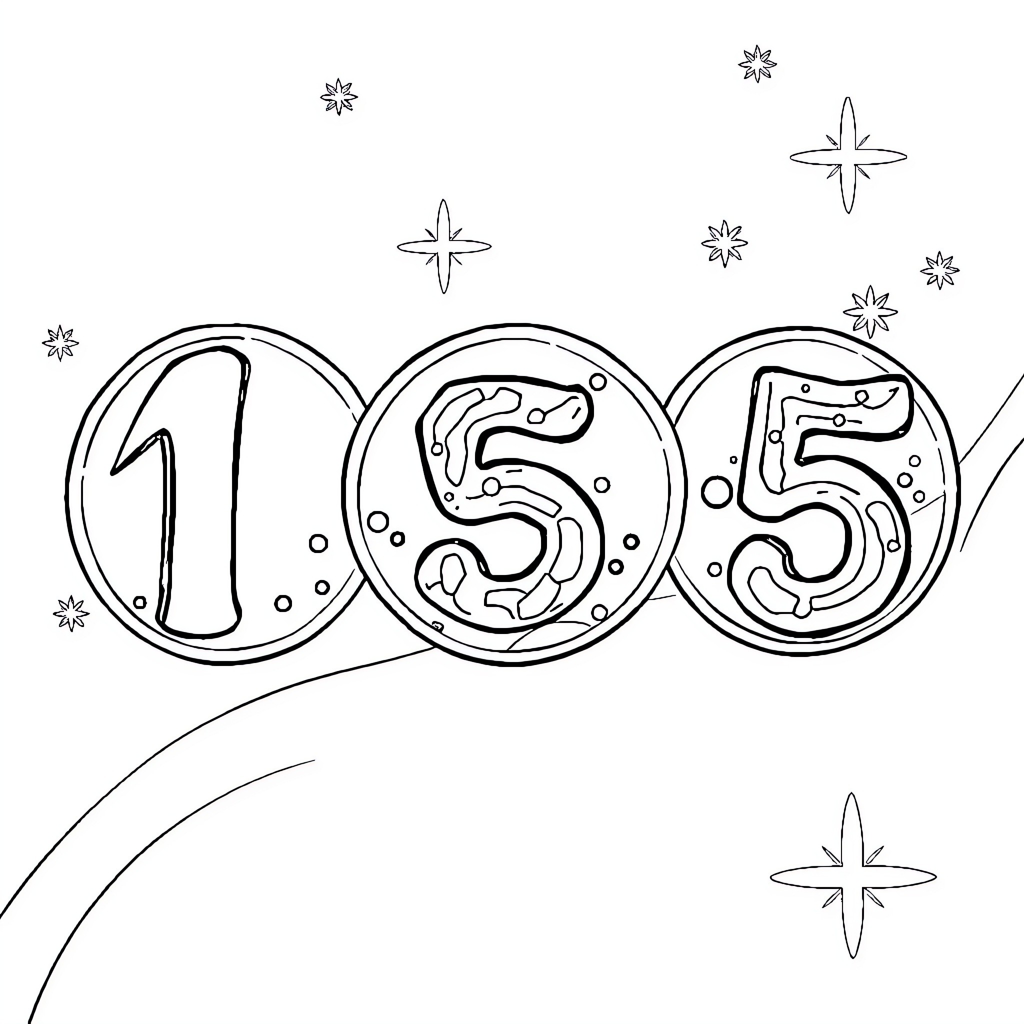 Number 1 2 3 Decorative Pattern with Snowflakes Coloring Page (free black-and-white line drawing printable PDF for all, from beginners to advanced learners, including children, teens, adults, and seniors)