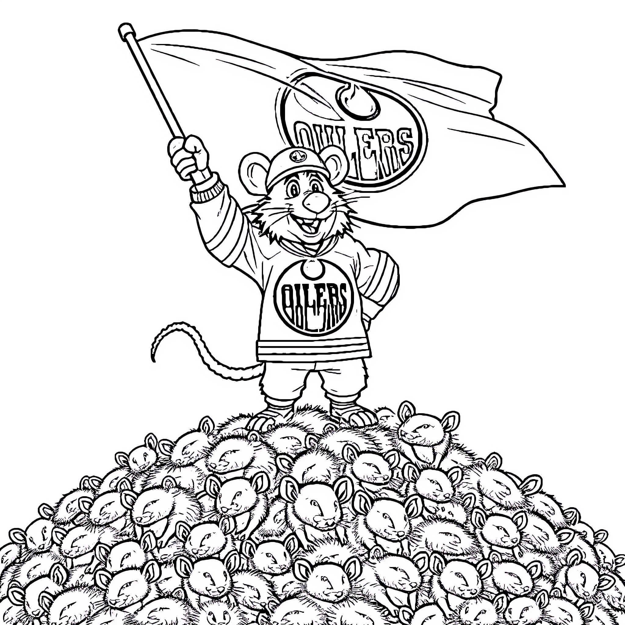 Mascot celebrating with a crowd of fans Coloring Page (free black-and-white line drawing printable PDF for all, from beginners to advanced learners, including children, teens, adults, and seniors)