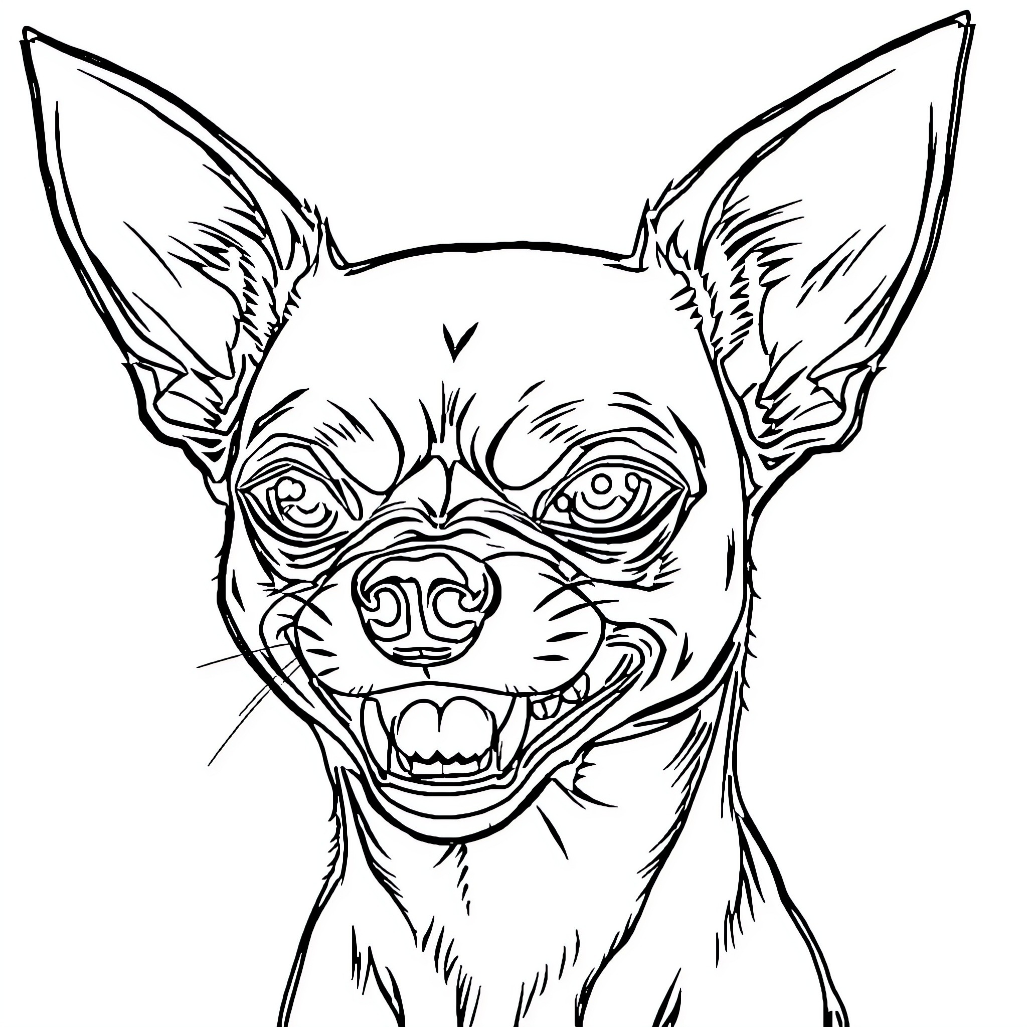Chihuahua making a funny face Coloring Page (free black-and-white line drawing printable PDF for all, from beginners to advanced learners, including children, teens, adults, and seniors)