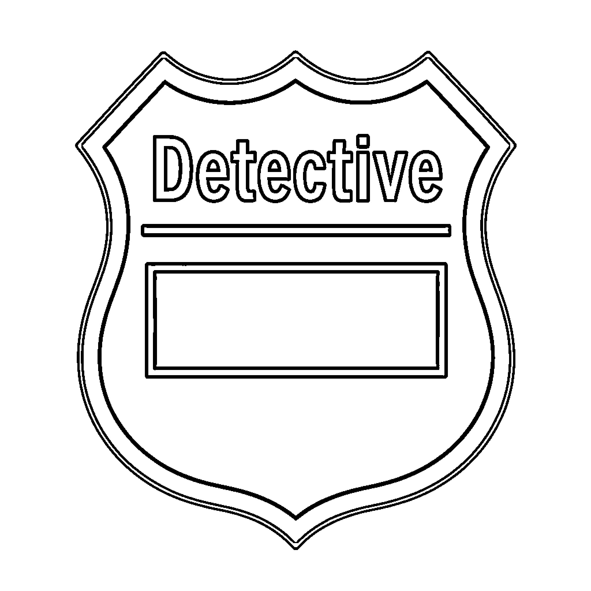 Badge for a detective with a blank nameplate Coloring Page (free black-and-white line drawing printable PDF for all, from beginners to advanced learners, including children, teens, adults, and seniors)