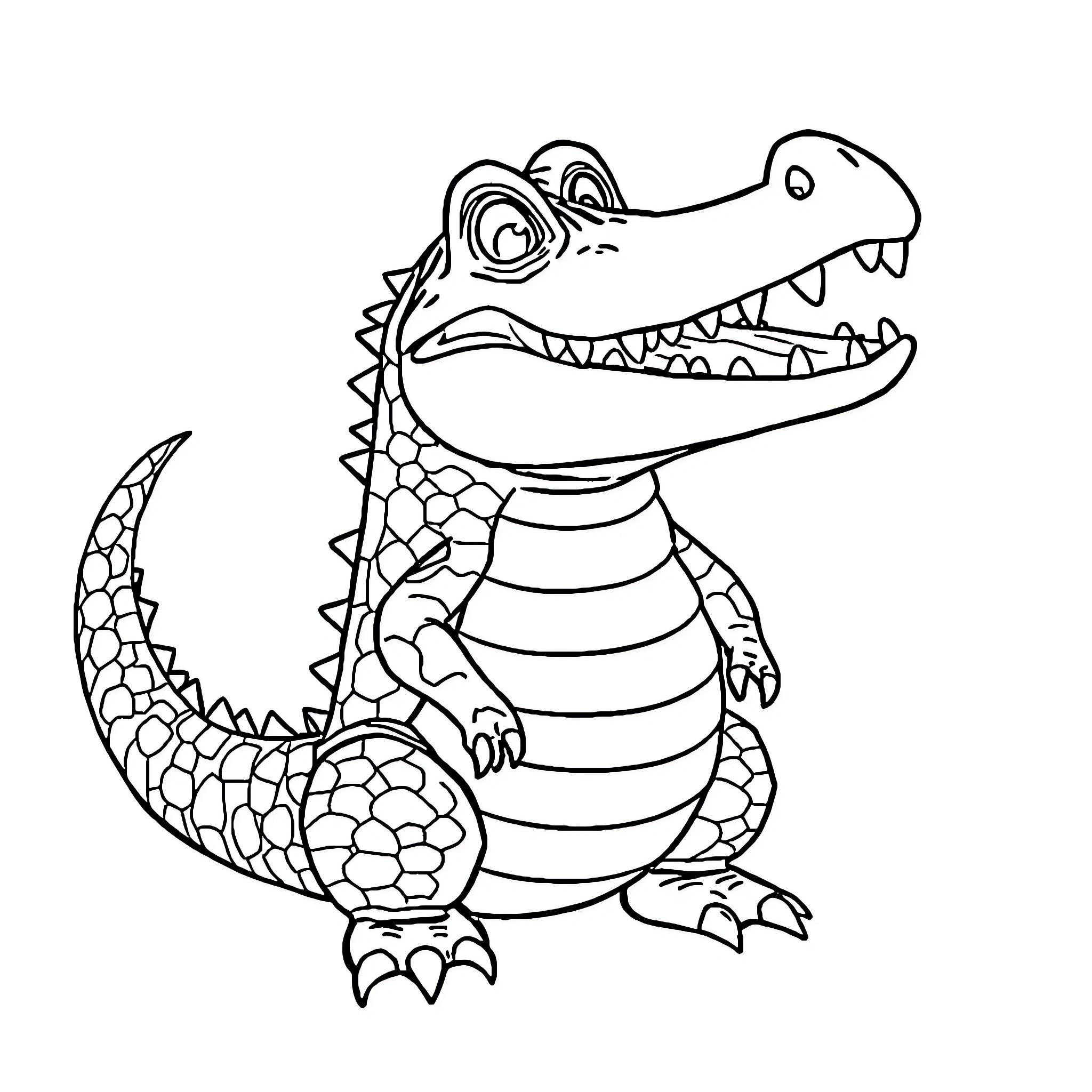 Cocodrilobombardino playing happily Coloring Page (free black-and-white line drawing printable PDF for all, from beginners to advanced learners, including children, teens, adults, and seniors)