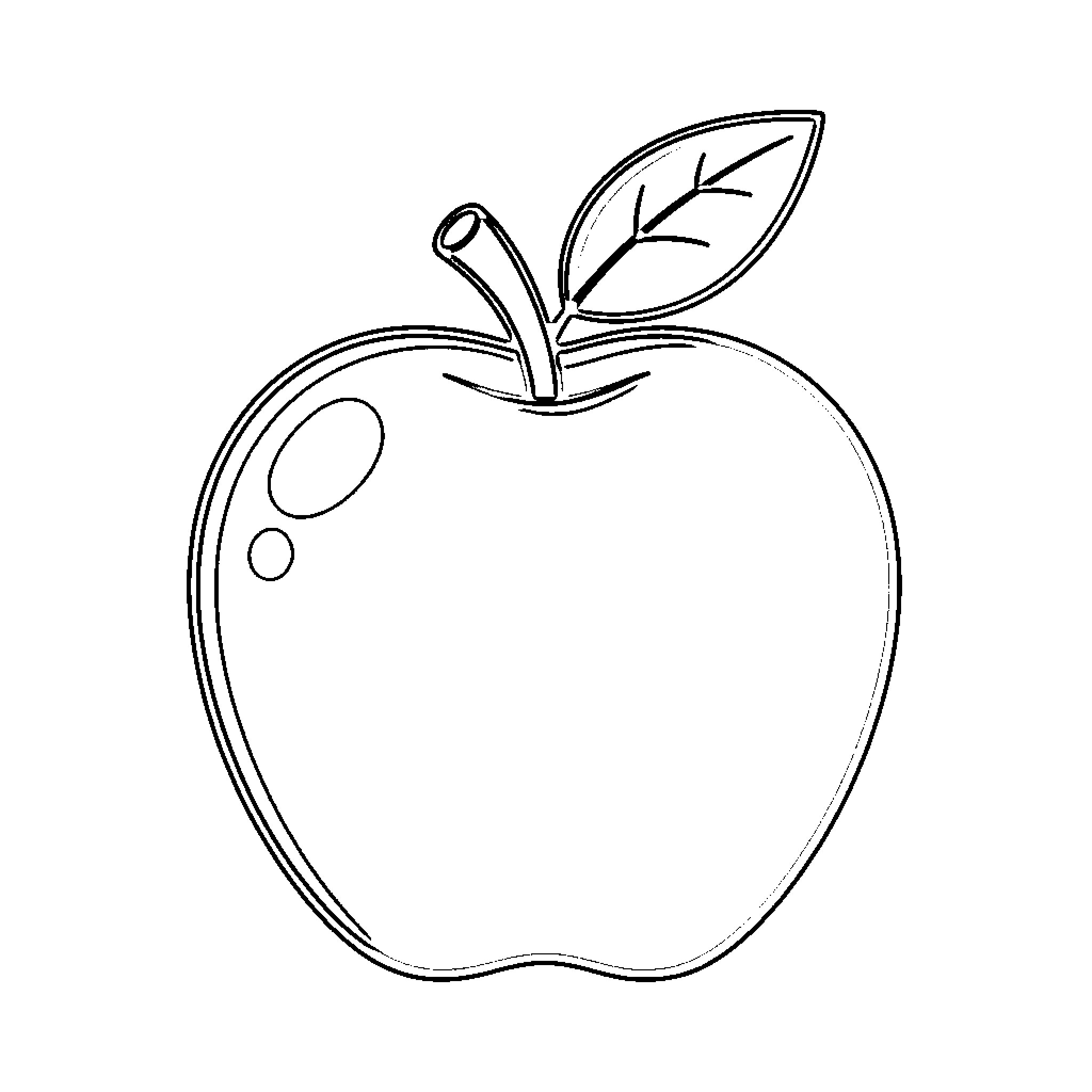 Apple with leaf in outline drawing Coloring Page (free black-and-white line drawing printable PDF for all, from beginners to advanced learners, including children, teens, adults, and seniors)