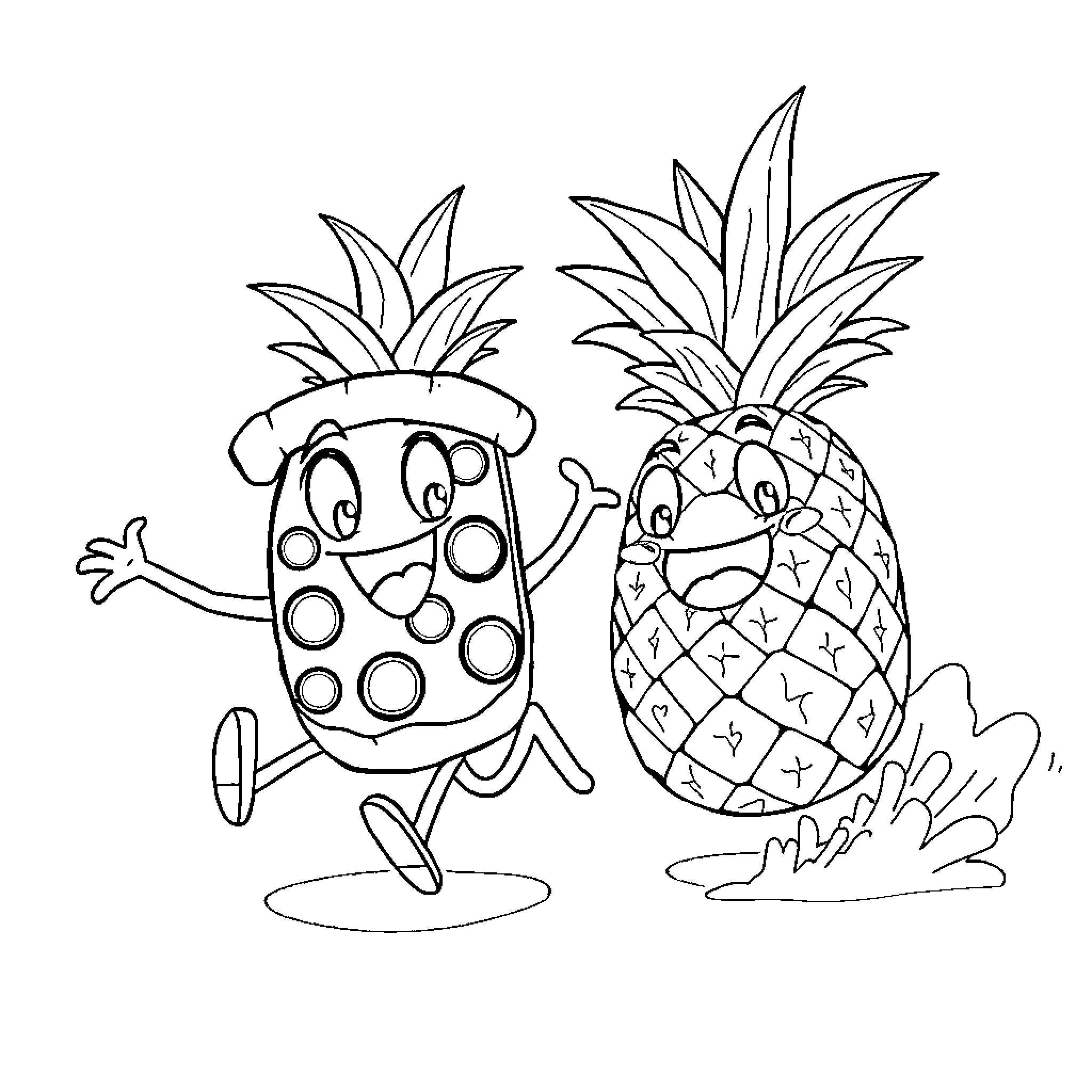 Pizza-themed characters dancing joyfully Coloring Page (free black-and-white line drawing printable PDF for all, from beginners to advanced learners, including children, teens, adults, and seniors)