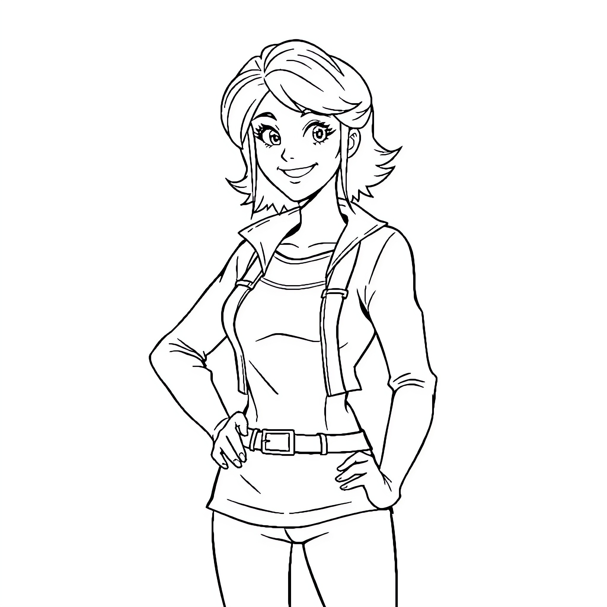 Gwen Tennyson in a casual outfit with a smile Coloring Page (free black-and-white line drawing printable PDF for all, from beginners to advanced learners, including children, teens, adults, and seniors)