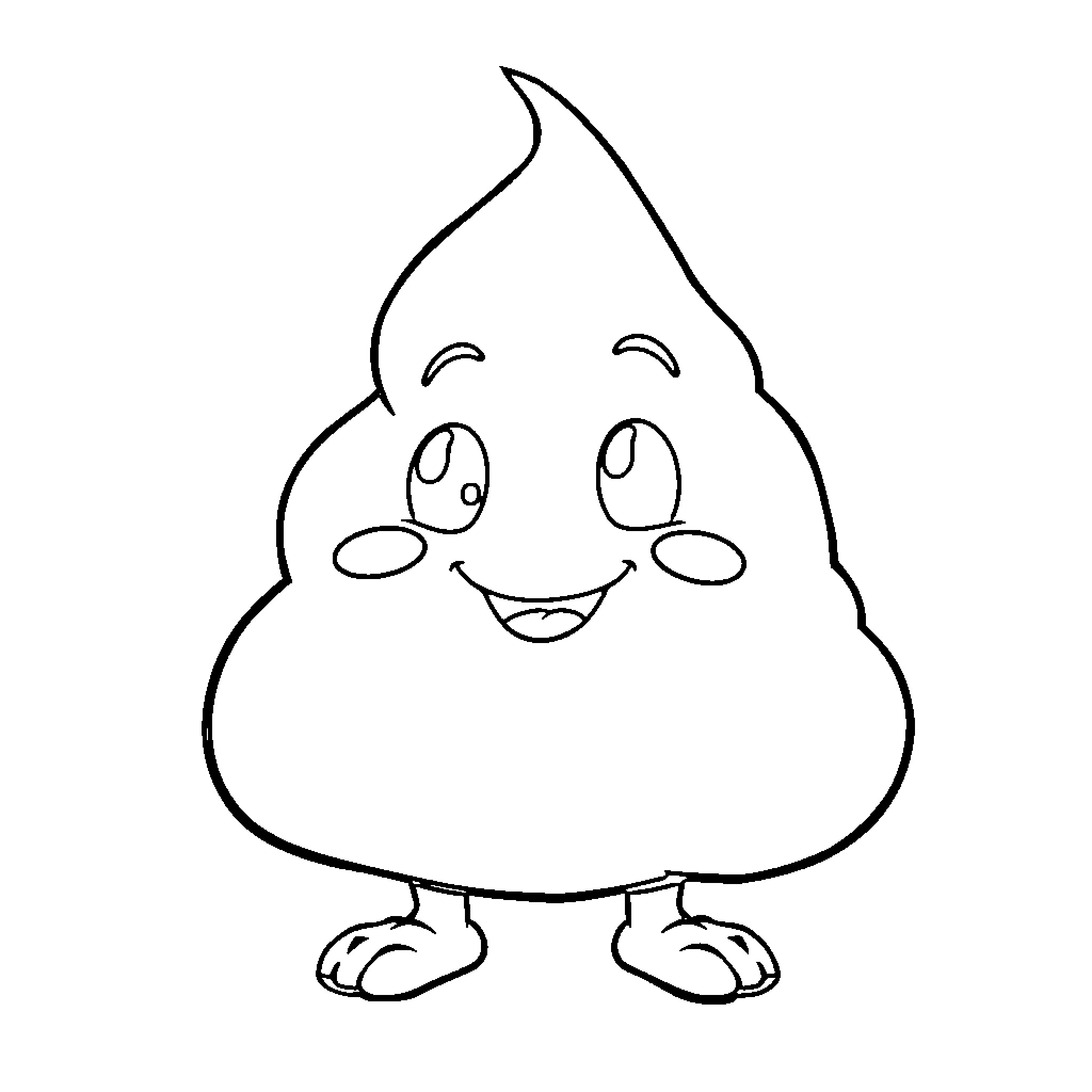 Poop character with happy expression Coloring Page (free black-and-white line drawing printable PDF for all, from beginners to advanced learners, including children, teens, adults, and seniors)