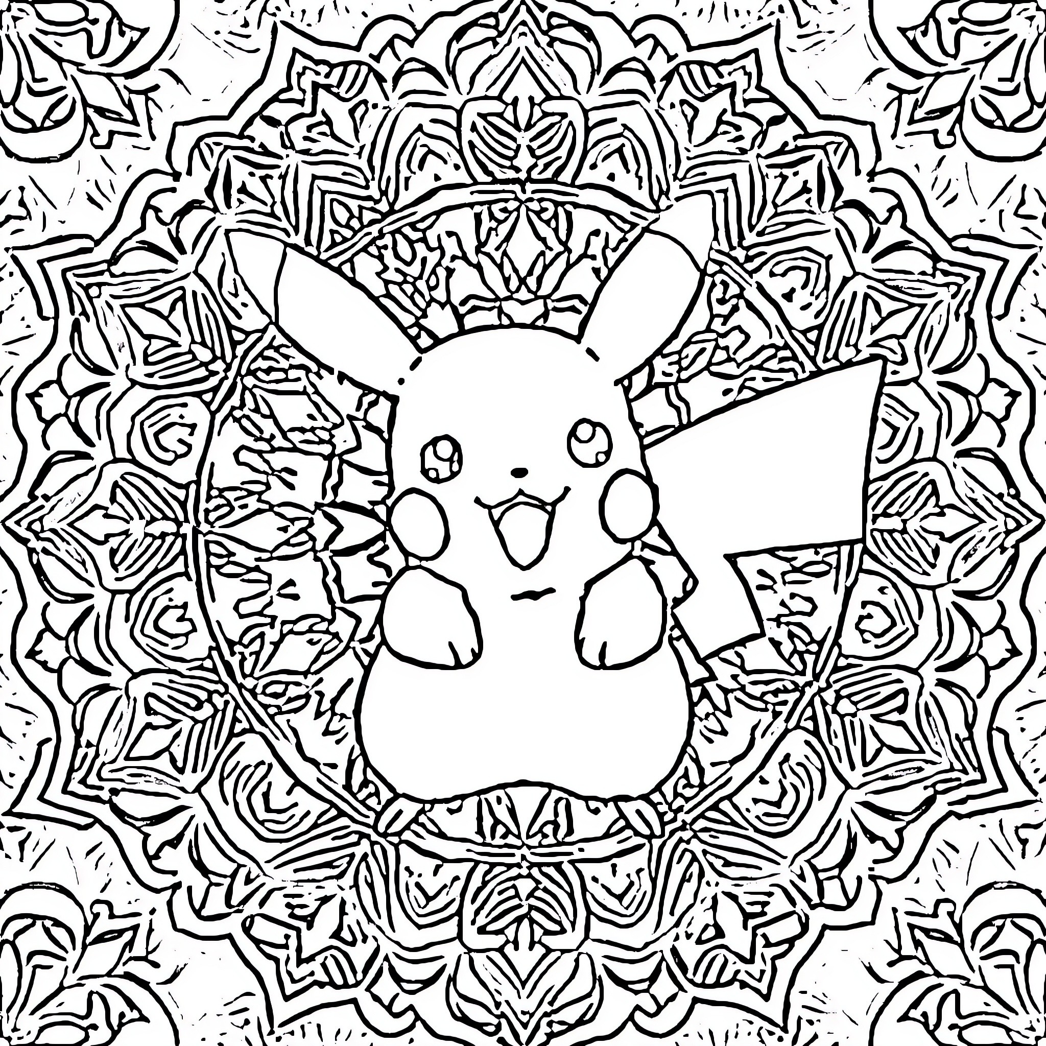 Pikachu enjoying a playful moment Coloring Page (free black-and-white line drawing printable PDF for all, from beginners to advanced learners, including children, teens, adults, and seniors)