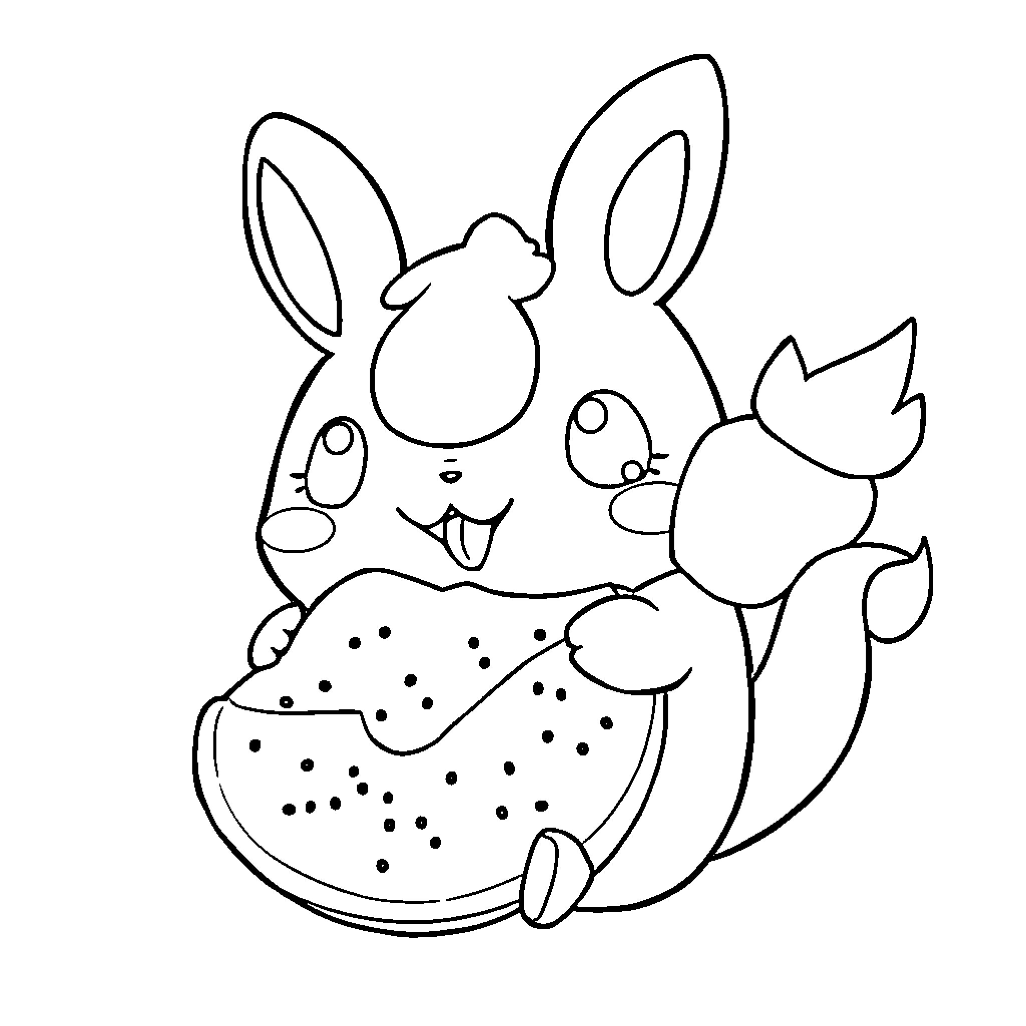 Cinnamoroll enjoying a sweet snack Coloring Page (free black-and-white line drawing printable PDF for all, from beginners to advanced learners, including children, teens, adults, and seniors)