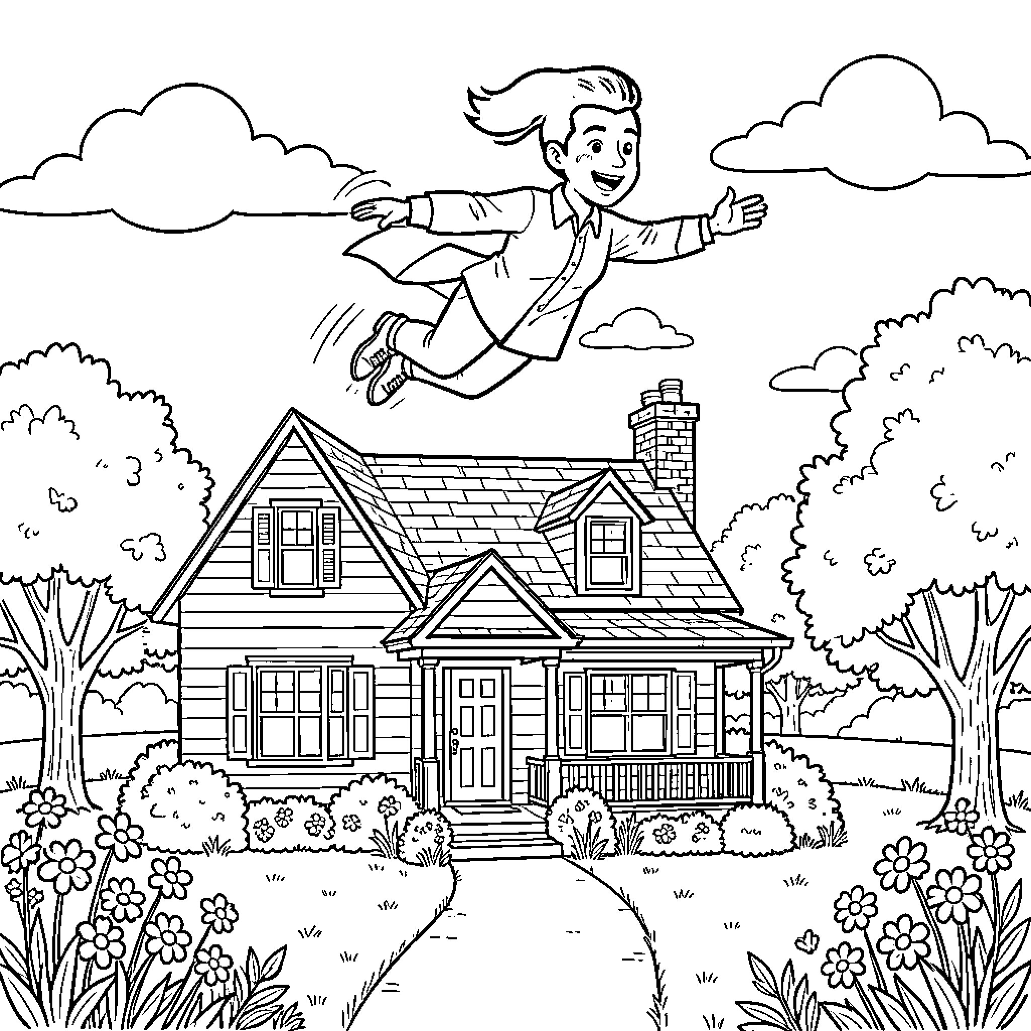 Realtor surveying and enjoying the property Coloring Page (free black-and-white line drawing printable PDF for all, from beginners to advanced learners, including children, teens, adults, and seniors)