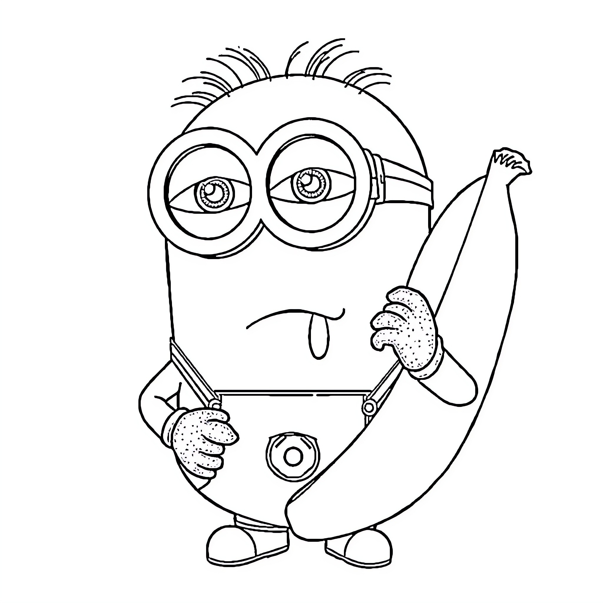 Minion making a silly face Coloring Page (free black-and-white line drawing printable PDF for all, from beginners to advanced learners, including children, teens, adults, and seniors)