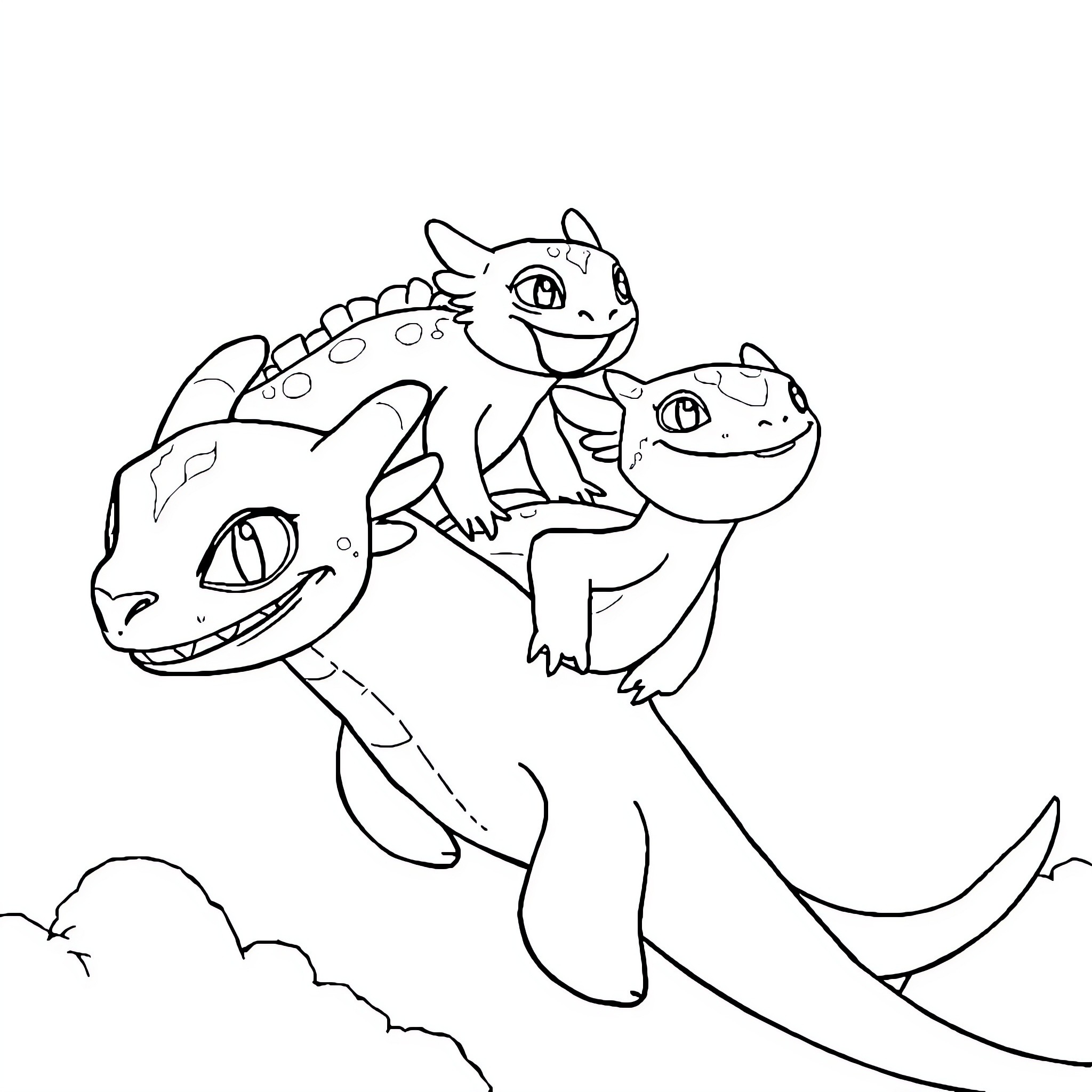 Axolotl friends playing and exploring Coloring Page (free black-and-white line drawing printable PDF for all, from beginners to advanced learners, including children, teens, adults, and seniors)