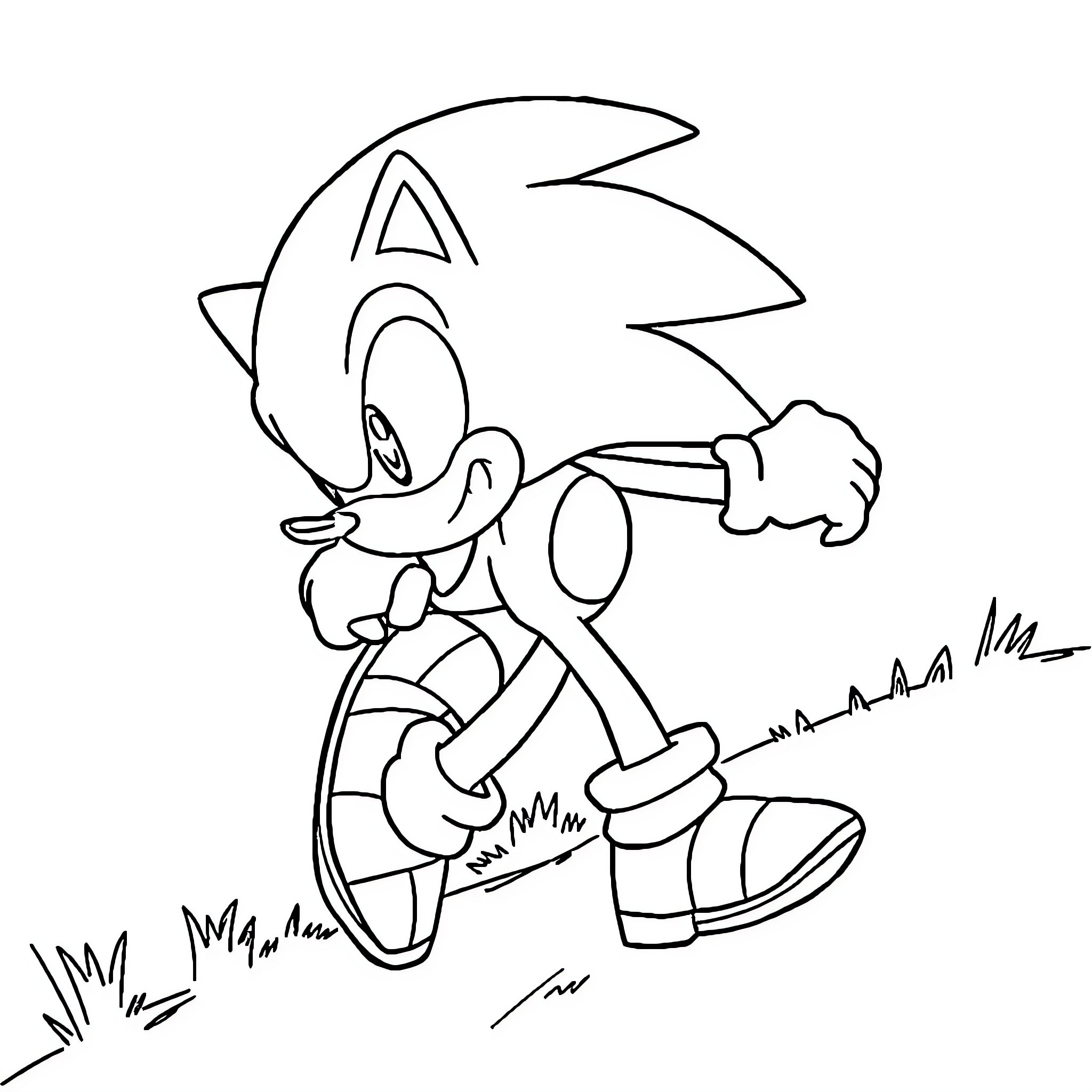 Sonic sprinting through the grass Coloring Page (free black-and-white line drawing printable PDF for all, from beginners to advanced learners, including children, teens, adults, and seniors)