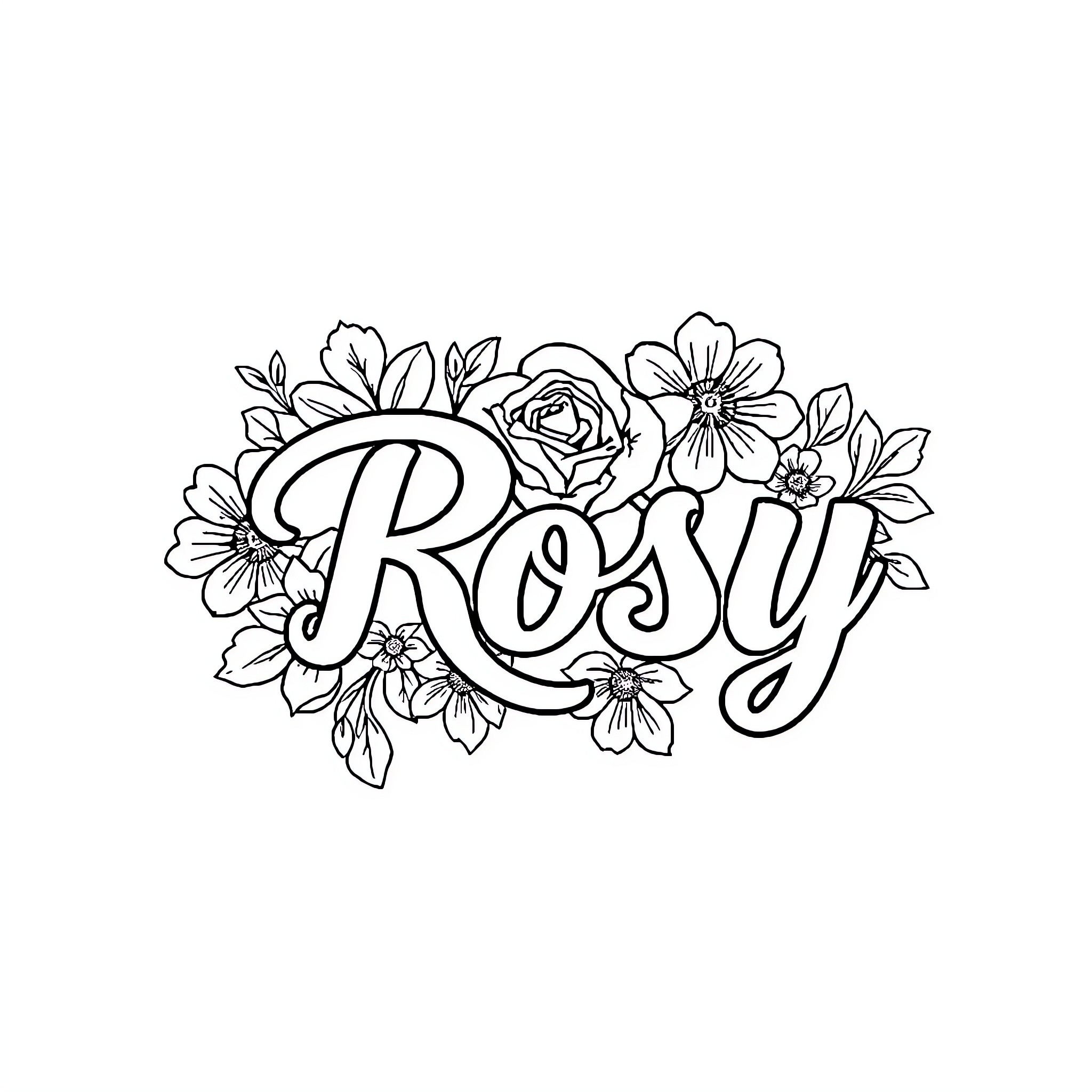 Rosy floral design with blooming flowers Coloring Page (free black-and-white line drawing printable PDF for all, from beginners to advanced learners, including children, teens, adults, and seniors)