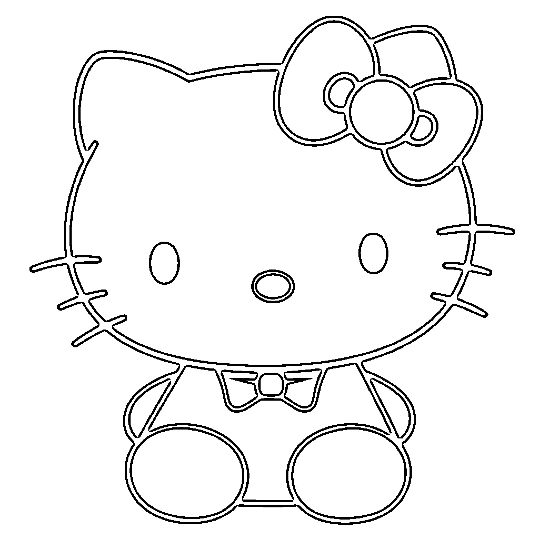 Hello Kitty sitting adorably Coloring Page (free black-and-white line drawing printable PDF for all, from beginners to advanced learners, including children, teens, adults, and seniors)