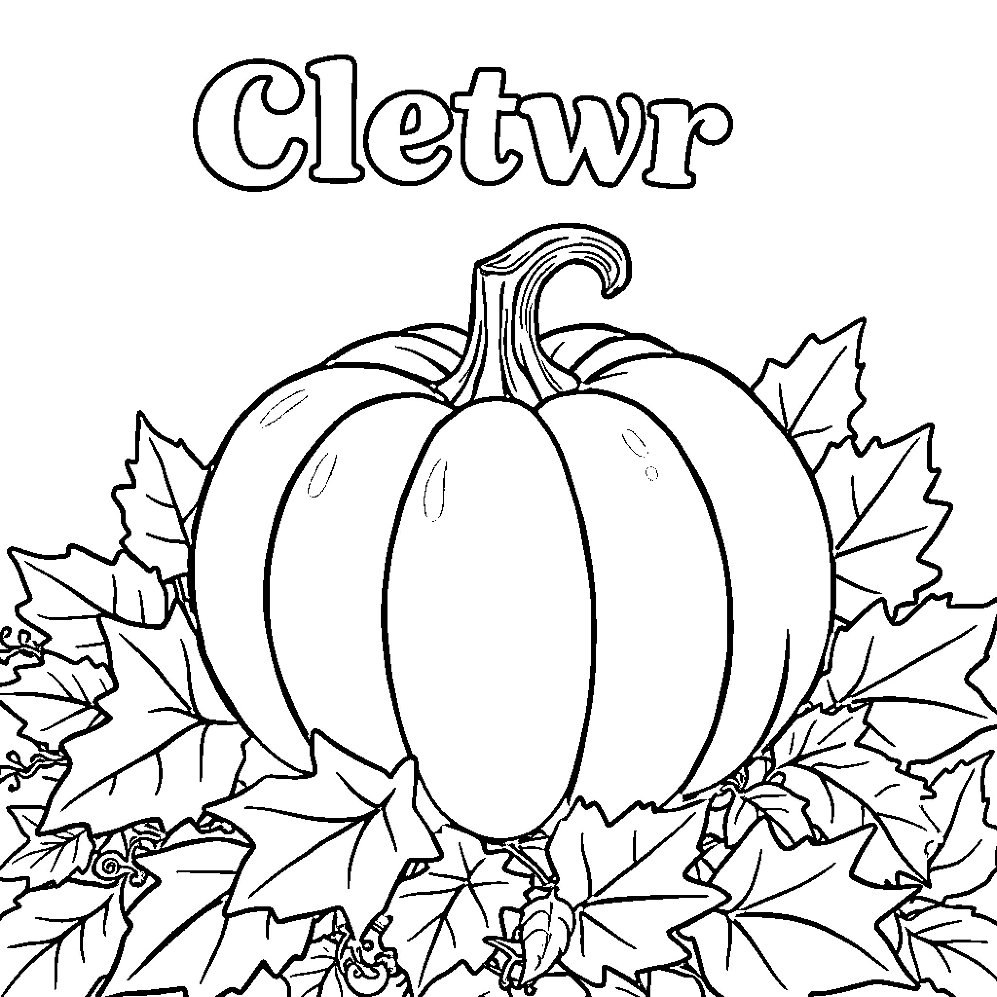 Pumpkin amidst autumn leaves and foliage Coloring Page (free black-and-white line drawing printable PDF for all, from beginners to advanced learners, including children, teens, adults, and seniors)