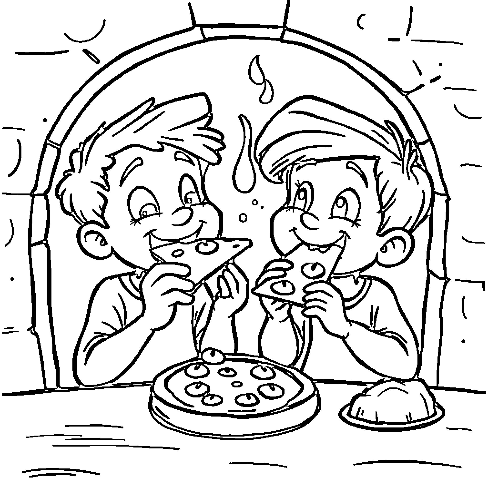 Bluey Enjoying a Tasty Treat with Friends Coloring Page (free black-and-white line drawing printable PDF for all, from beginners to advanced learners, including children, teens, adults, and seniors)