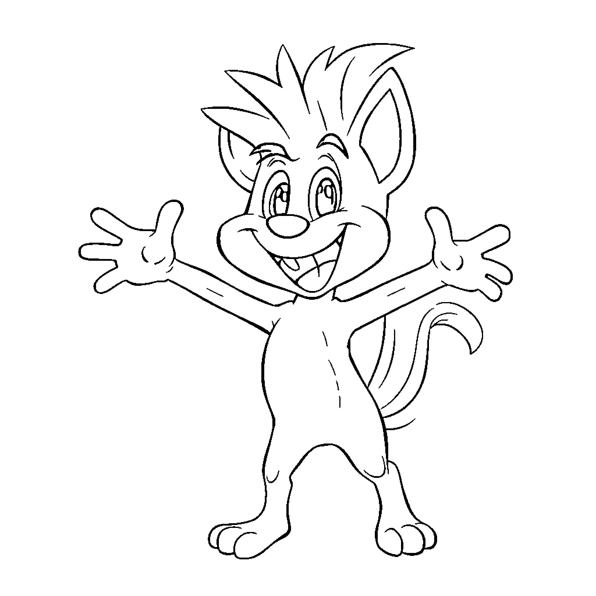 Sprunky creature cheerfully posing Coloring Page (free black-and-white line drawing printable PDF for all, from beginners to advanced learners, including children, teens, adults, and seniors)