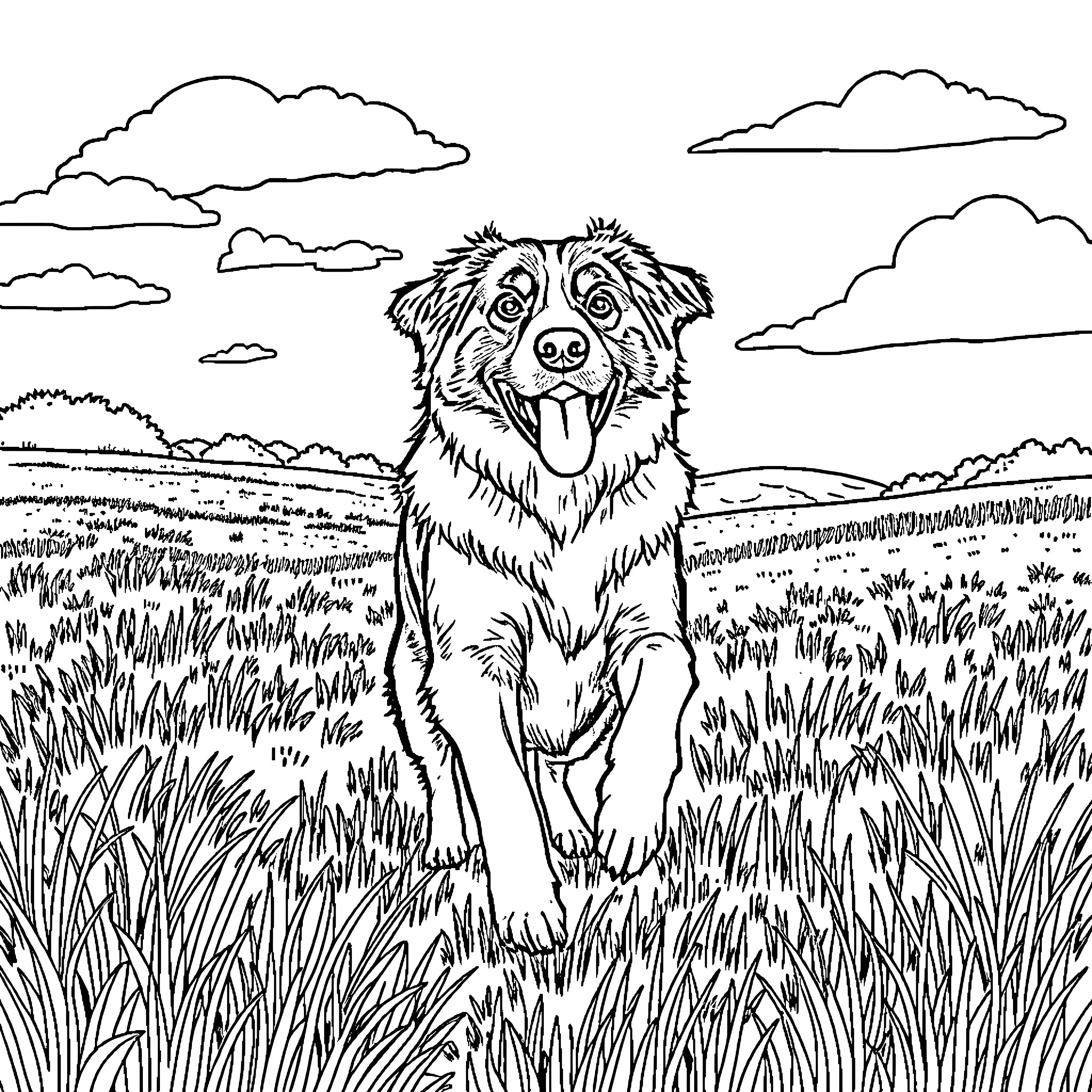 Anatolian Shepherd enjoying the outdoors Coloring Page (free black-and-white line drawing printable PDF for all, from beginners to advanced learners, including children, teens, adults, and seniors)